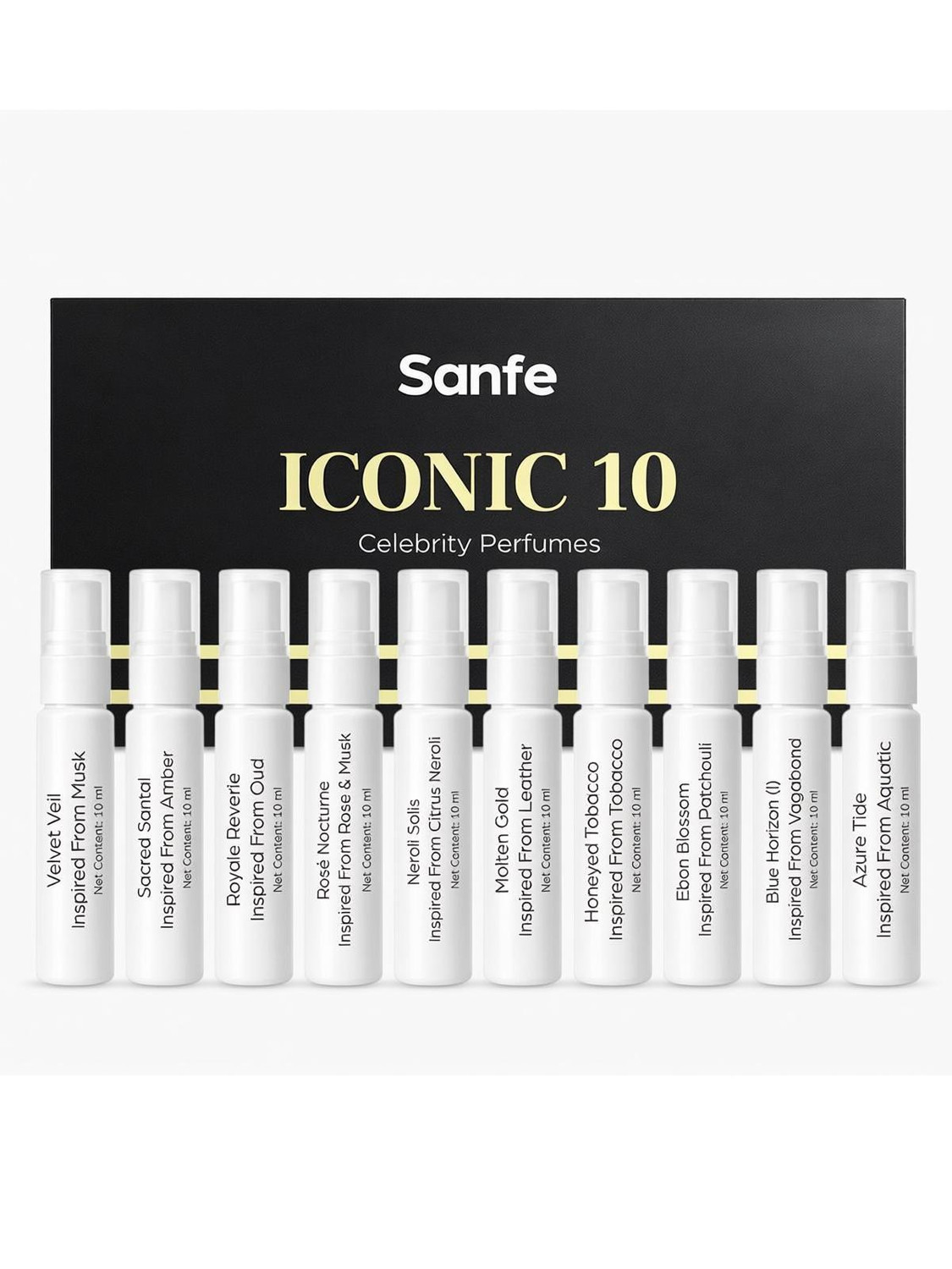 Sanfe Iconic 10 Celebrity Perfume Set I 10x10ml I Long Lasting Fragrance Set Eau de Parfum  -  10 ml