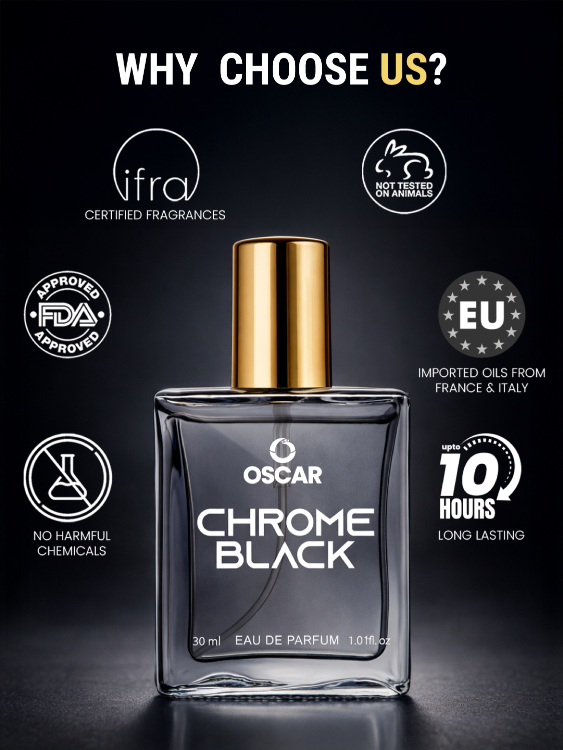 Image of OSCAR Chrome Black Premium Perfume | Strong & Long Lasting Fragrance | Luxury Eau de Parfum - 30 ml