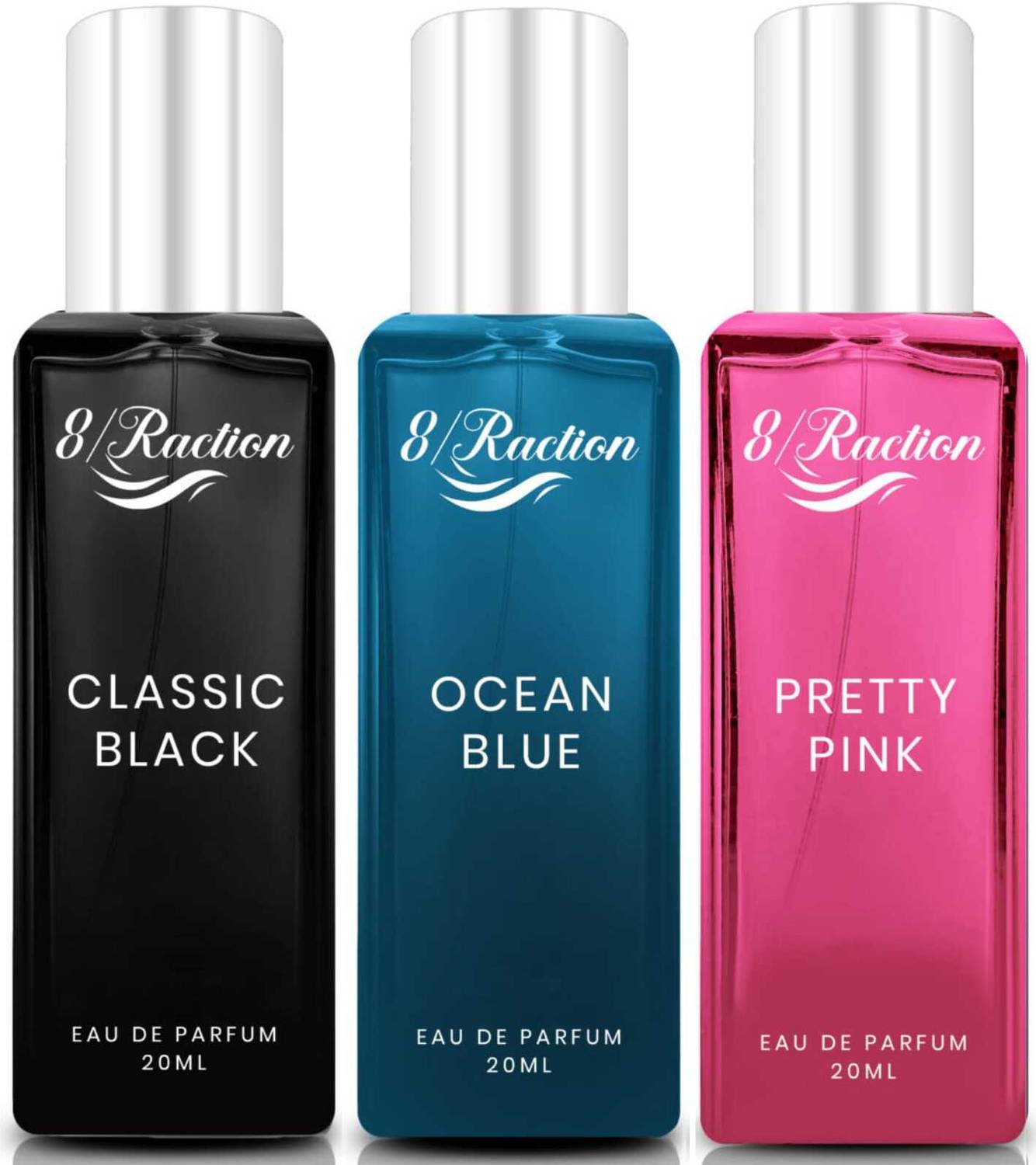 8Raction Platinum Luxury parfum Classic Black+Ocean Blue+Pretty Pink 20ml Combo-03 Eau de Parfum  -  60 ml
