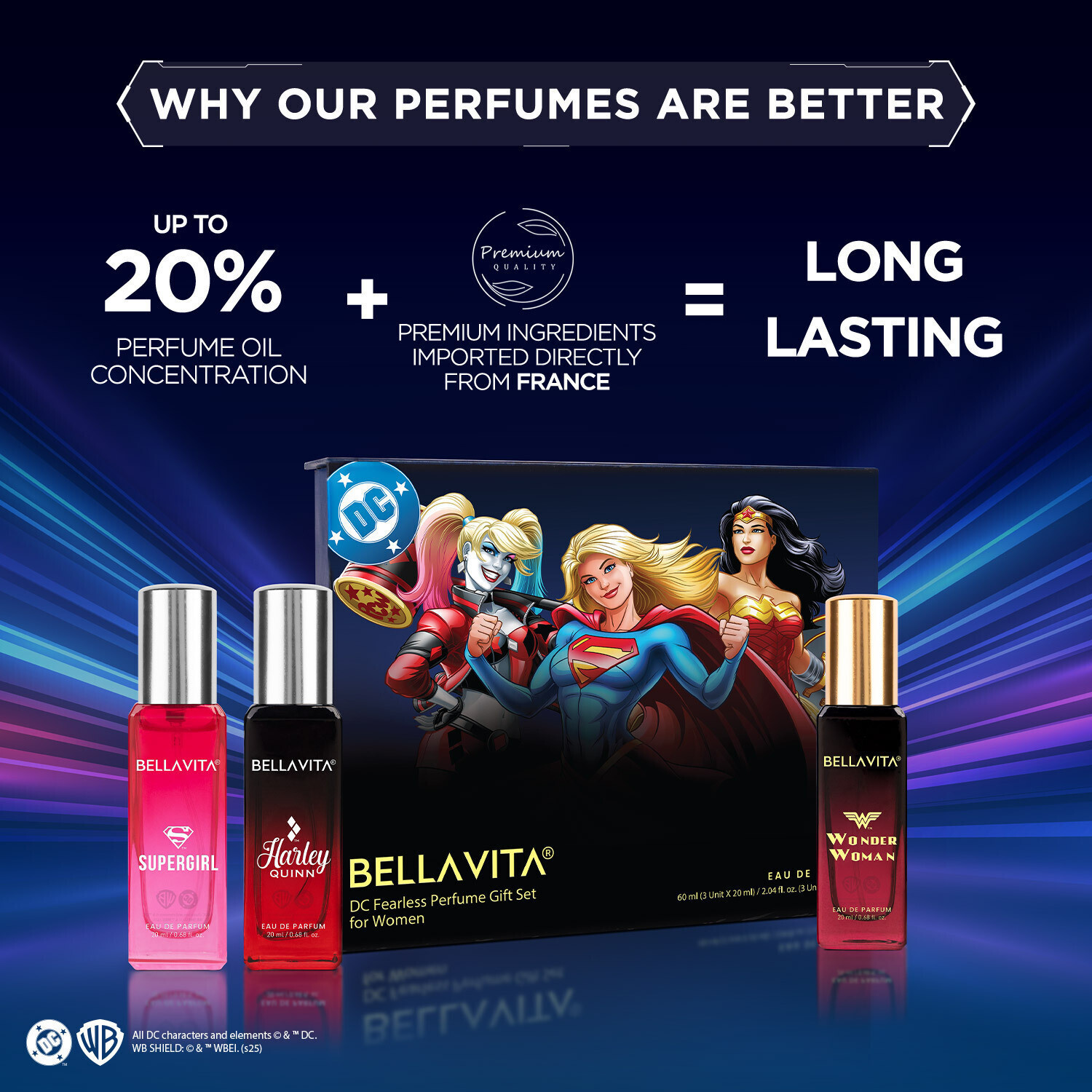 Image of BELLAVITA DC Fearless Perfume Gift Set for Women 3x20ml | Long Lasting Fragrance Eau de Parfum - 60 ml