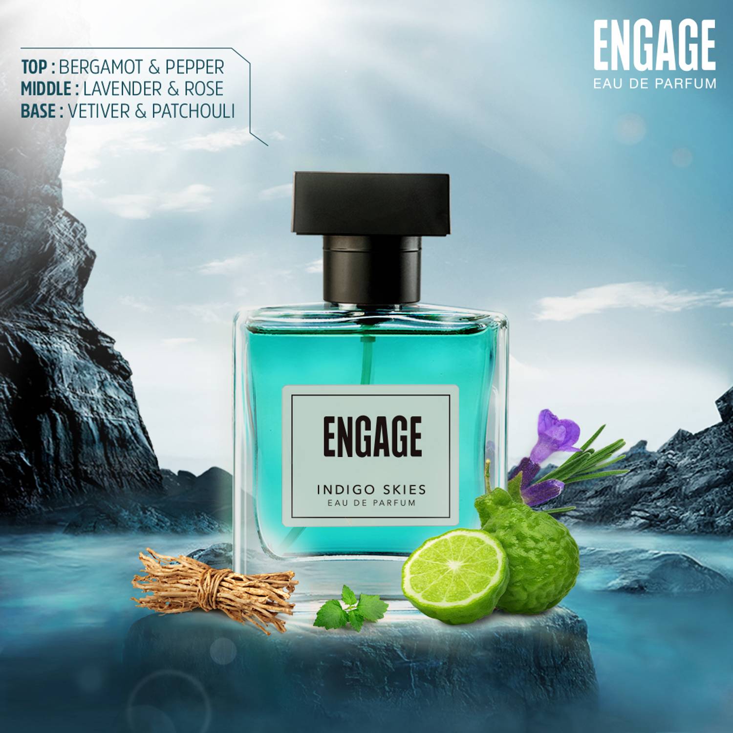Engage Indigo Skies Aqua Bergamot Eau de Parfum - 100 ml - Image 4