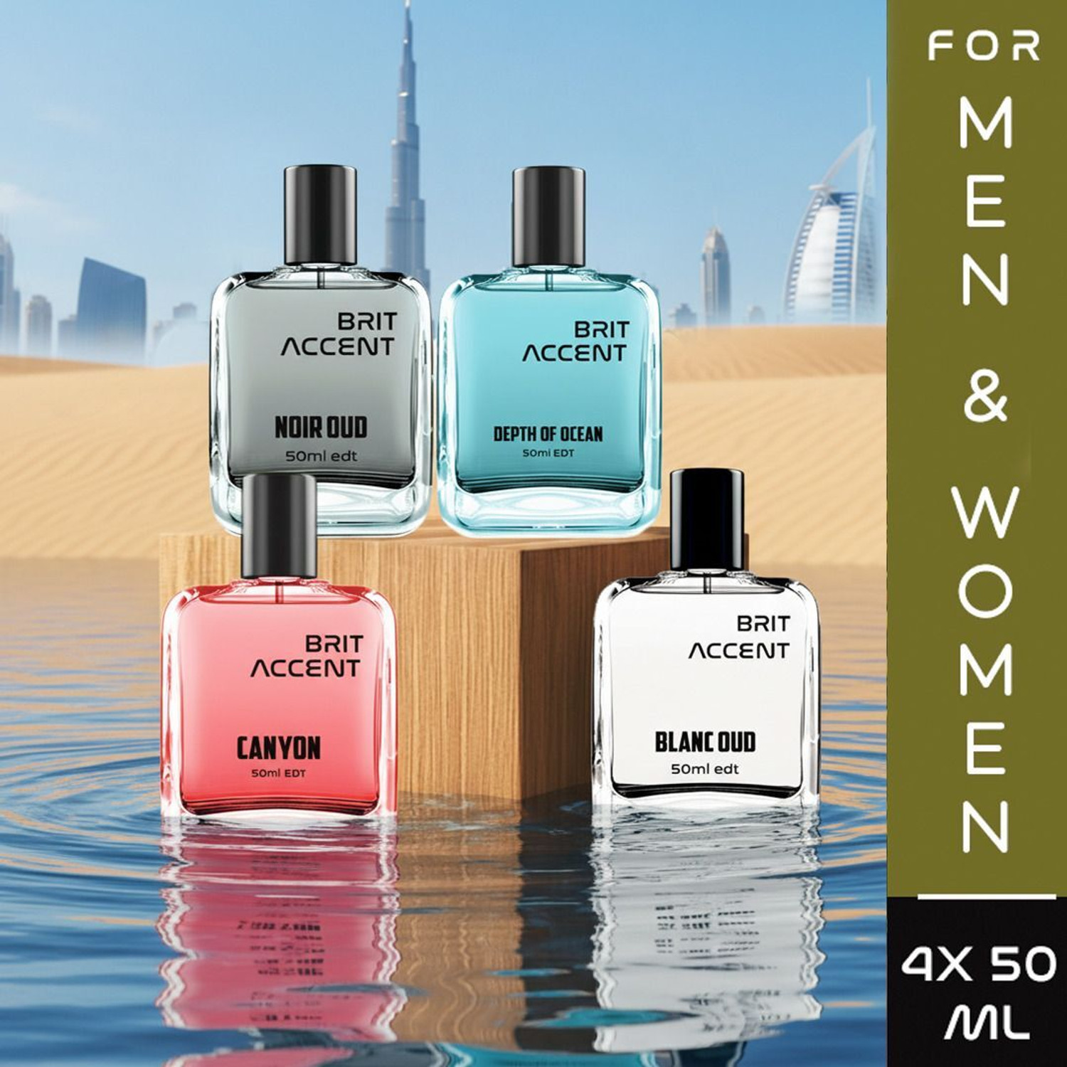 Image of BRIT ACCENT Combo Pack Of 4|Depth Of Ocean-Blanc Oud-Canyon-Noir Oud|Parfum|Long-Lasting| Eau de Toilette - 200 ml
