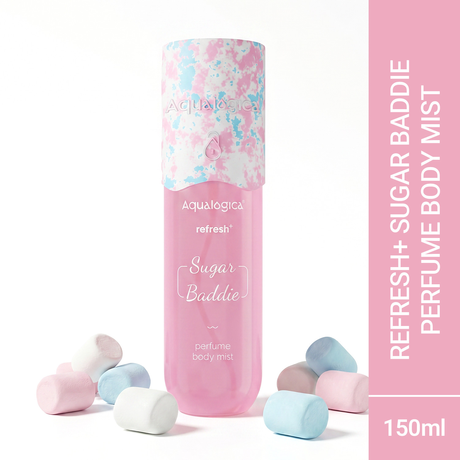 Image of Aqualogica Refresh+ Perfume Body Mist - Sugar Baddie Delicious Marshmallow Fragrance Eau de Parfum - 150 ml