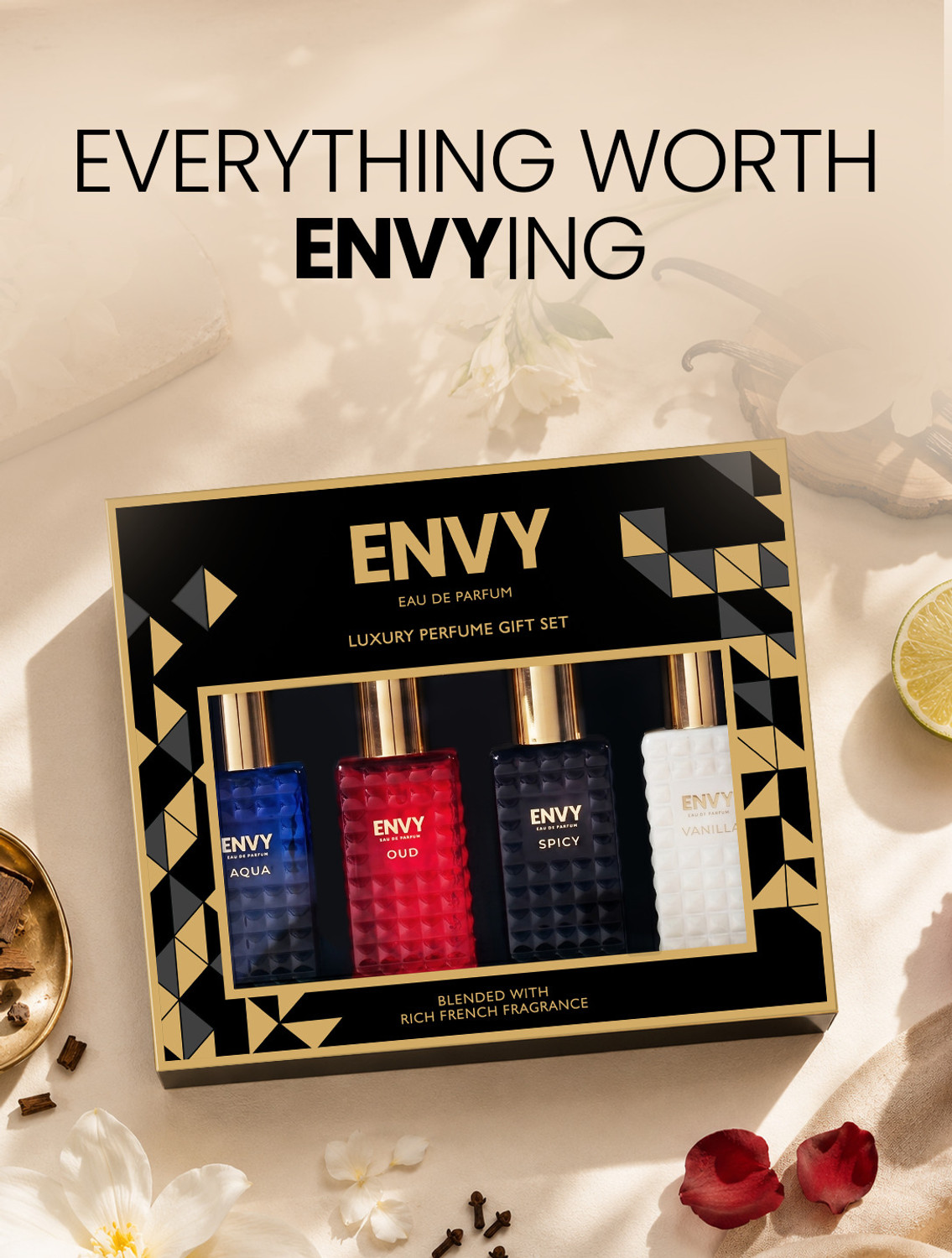Image of Envy Unisex Perfume Gift Set - Oud, Spicy, Vanilla & Aqua | Pack of 4 x 20ml Eau de Parfum - 80 ml