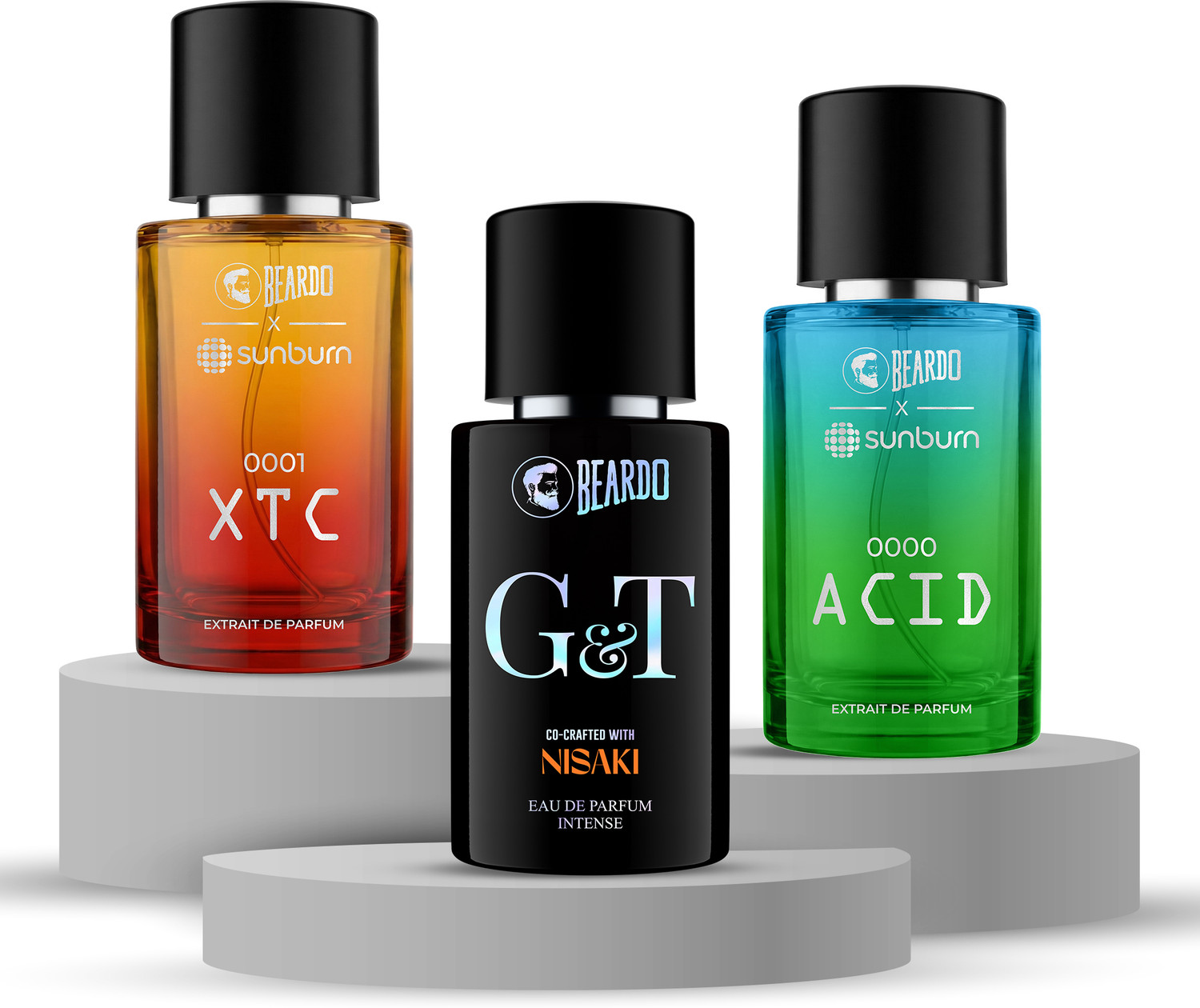 Image of BEARDO Sunburn XTC, Acid And G&T Perfume EDP | Long-Lasting Fragrance (Set of 3) Extrait De Parfum - 90 ml