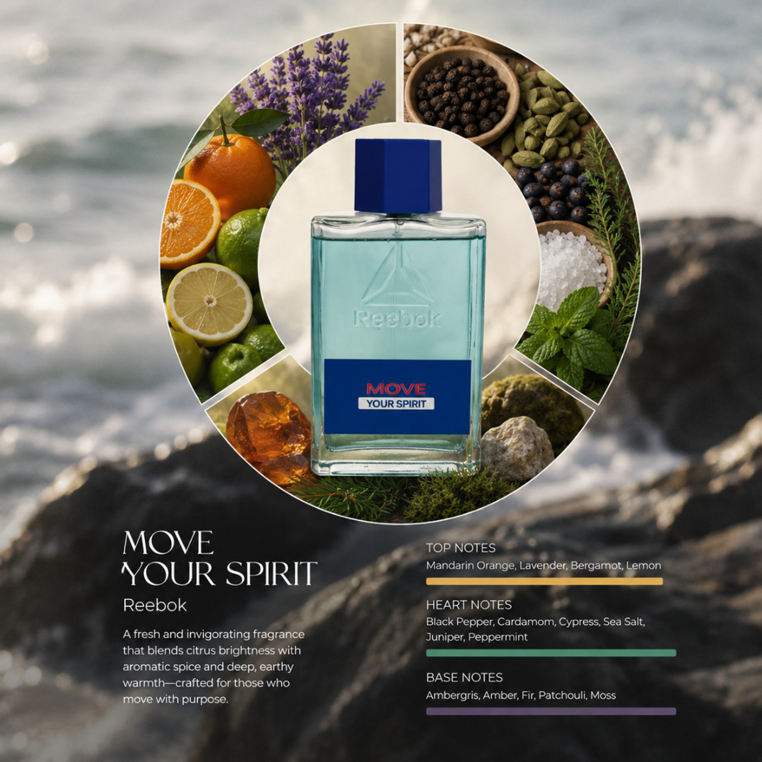 Image of REEBOK Move Your Spirit | Aromatic Long Lasting EDT Perfume for Men 100ml Eau de Toilette - 100 ml