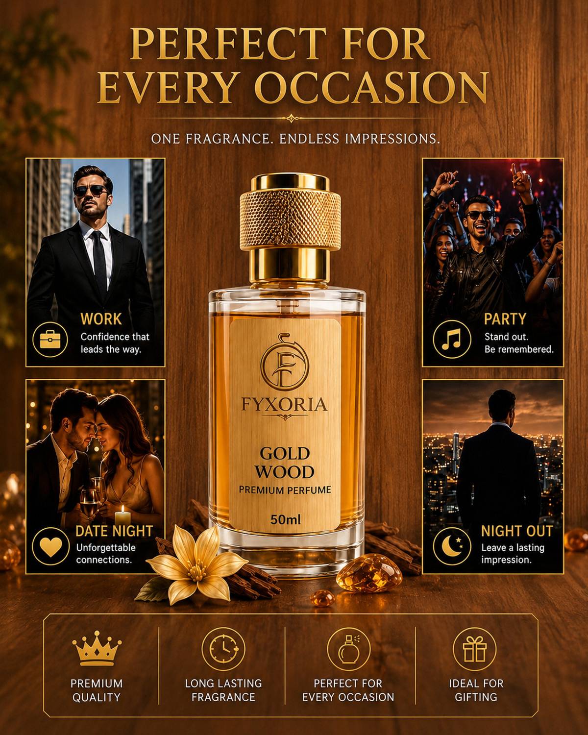 FYXORIA Gold Wood Luxury Bloom Perfume 50ml - Image 5
