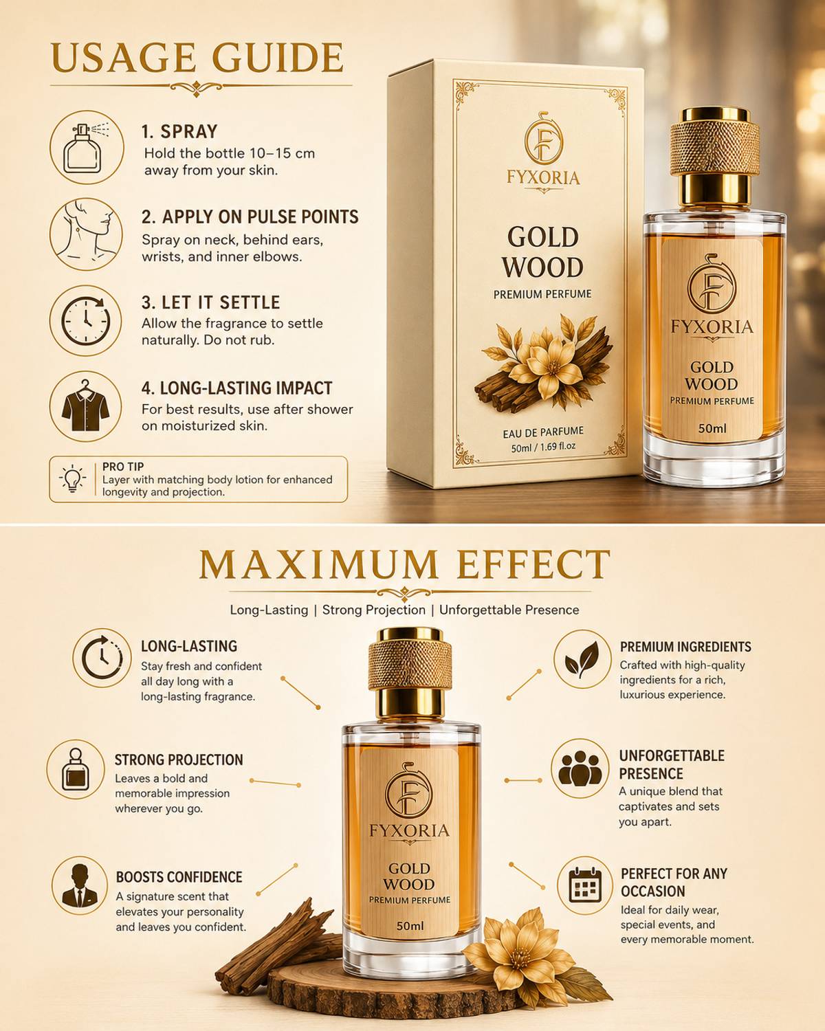 FYXORIA Gold Wood Mist Perfume Spray 50ml - Image 3
