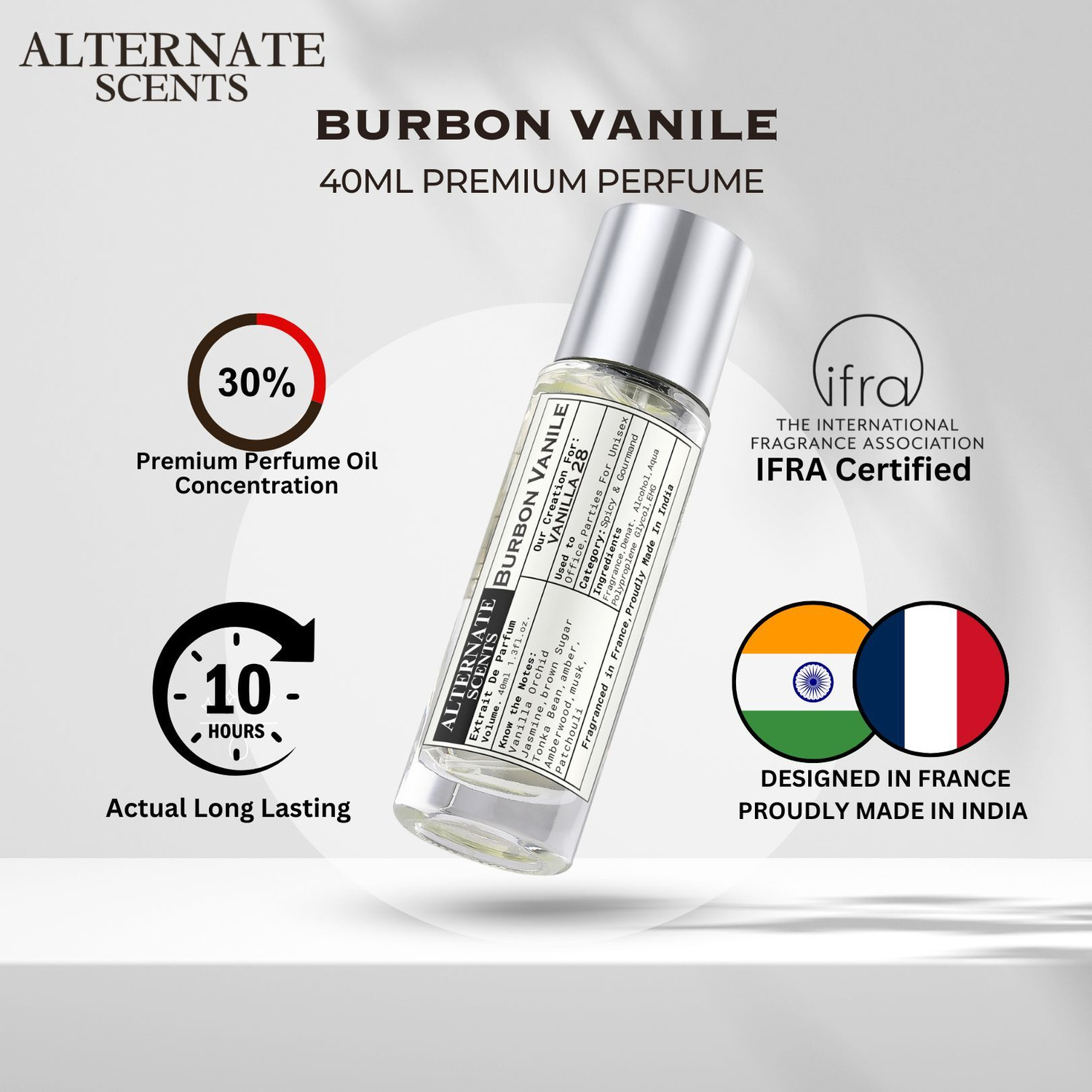 Image of Alternate Scents BURBON VANILE Long Lasting For Women|30% Perfume Oil|Spicy,Seductive Extrait De Parfum - 40 ml