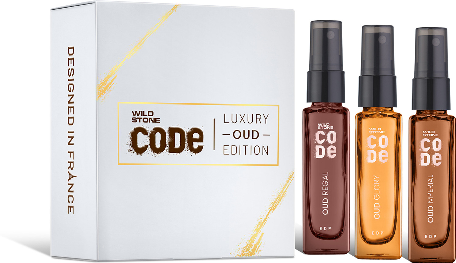 Image of Wild Stone CODE Luxury OUD Eau De Parfum Gift Set For Men | 08ml X 3 - Regal, Imperial & Glory Eau de Parfum - 24 ml