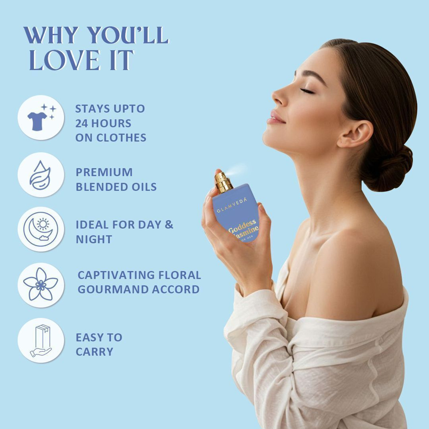 Image of GLAMVEDA Goddess Jasmine Pure Perfume|Luxury perfume|Last upto-12hr|Daily & Party Wear Extrait De Parfum - 100 ml