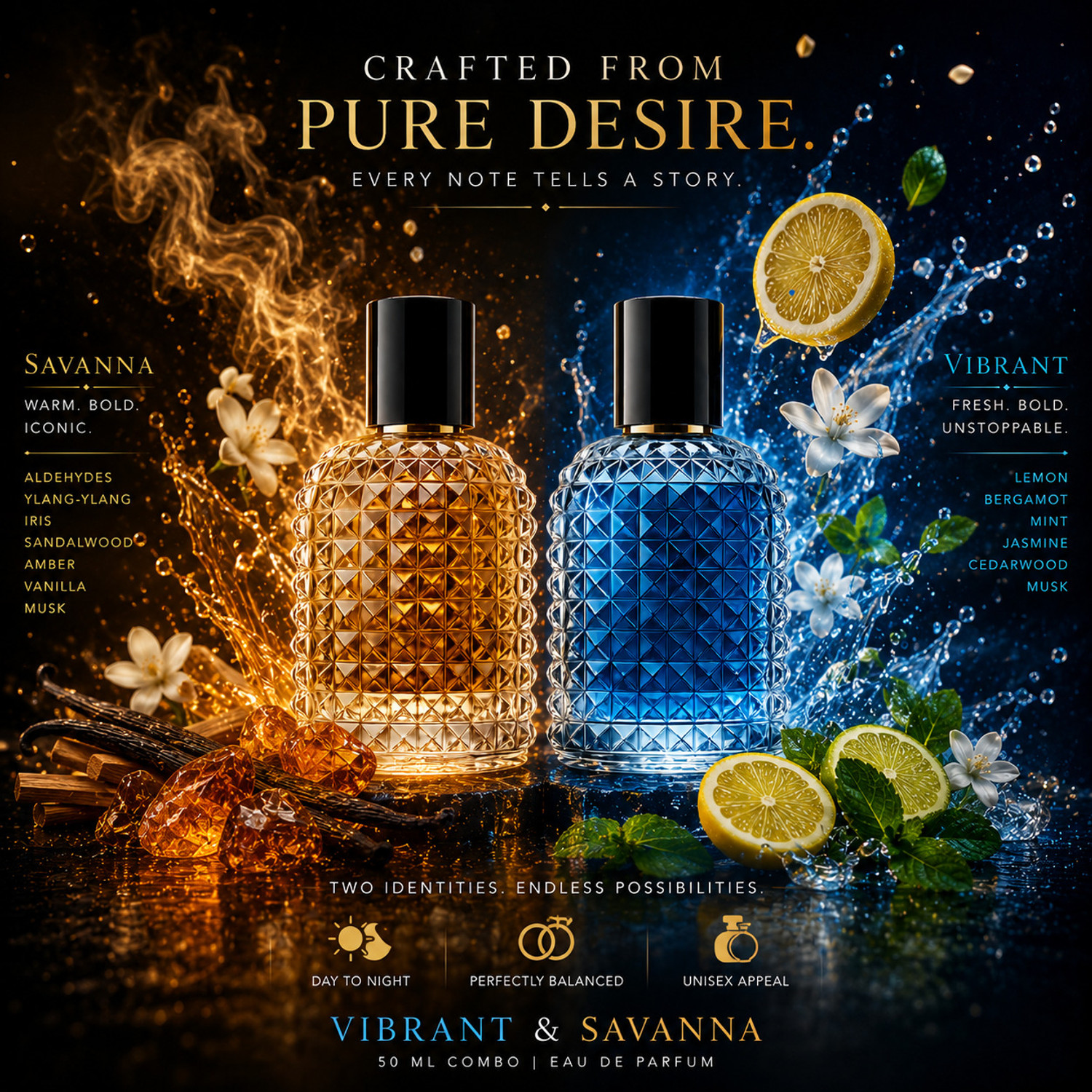 Image of DIVINE DELIGHT Combo Pack Of 2|VIBRANT - SAVANNA |Parfum|Long-Lasting|Specially Currated Eau de Parfum - 50 ml