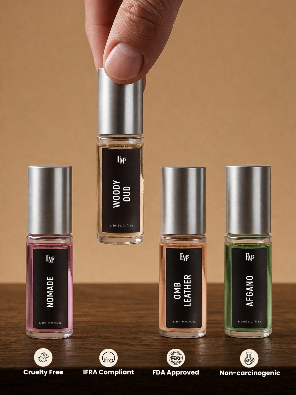 Image of Em5 Set of 4 Men's Roll-On (Attar) - Pure Masculine Oil Perfume - 12 ml