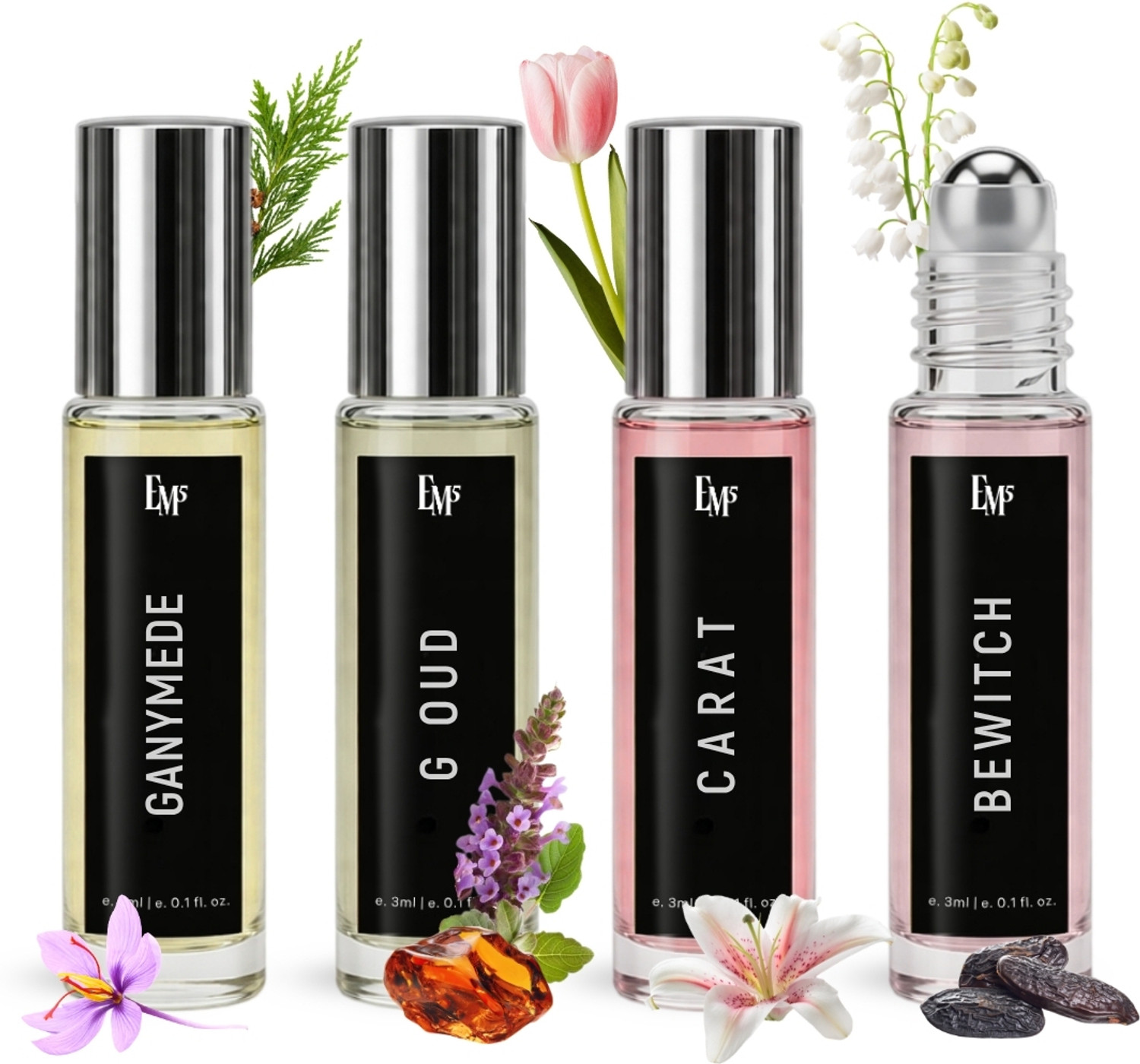 Image of Em5 Set of 4 Roll-On (Attar) - Pure Oil Perfume - 12 ml