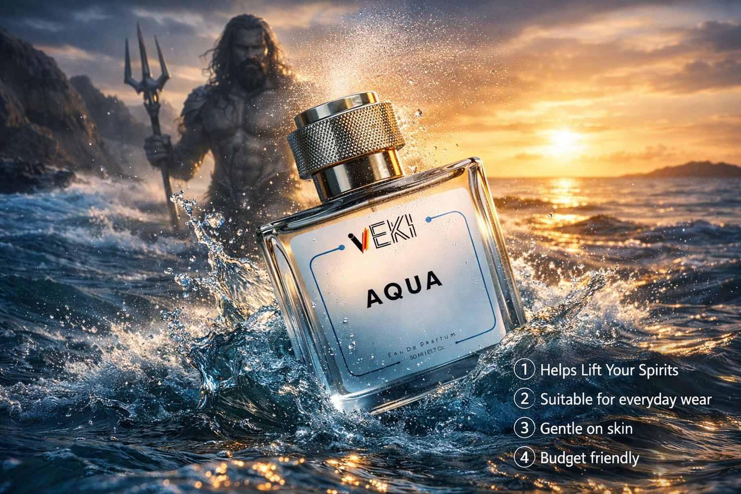 Image of Veki Aqua Perfume, Aromatic Fresh Spicy Accords Strong and Long Lasting Fragrance Eau de Parfum - 50 ml
