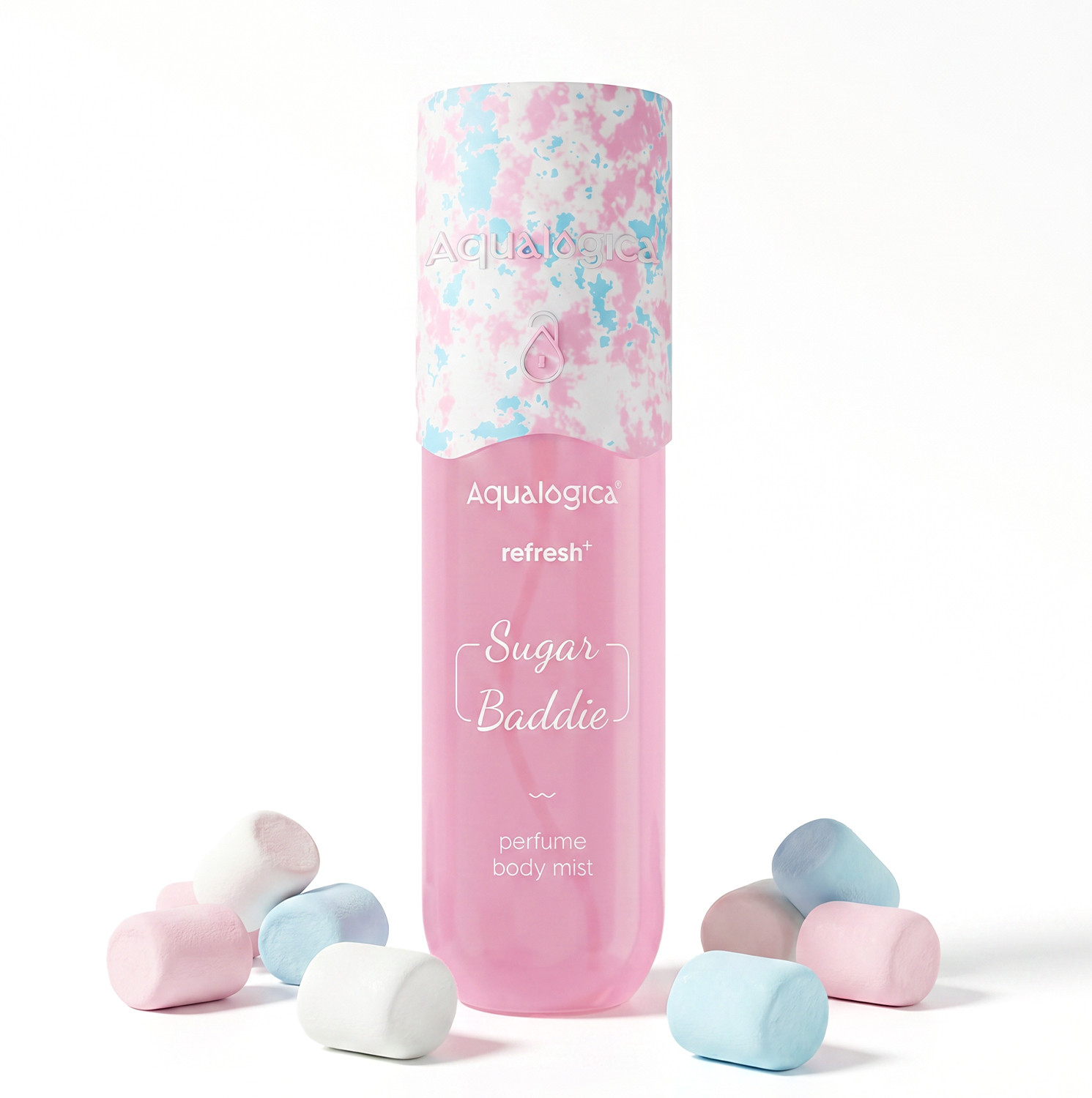Image of Aqualogica Refresh+ Perfume Body Mist - Sugar Baddie Delicious Marshmallow Fragrance Eau de Parfum - 150 ml
