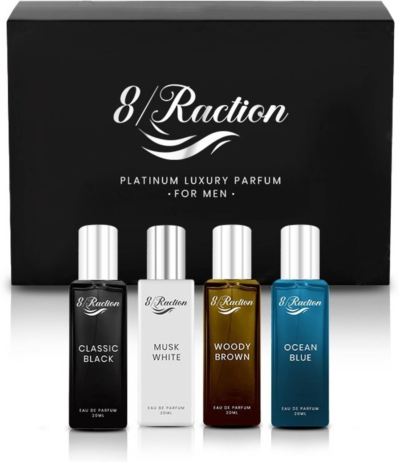 8Raction Luxury 20ml combo 04 classic black+Woody brown+white mask+ocean blue Eau de Parfum  -  80 ml