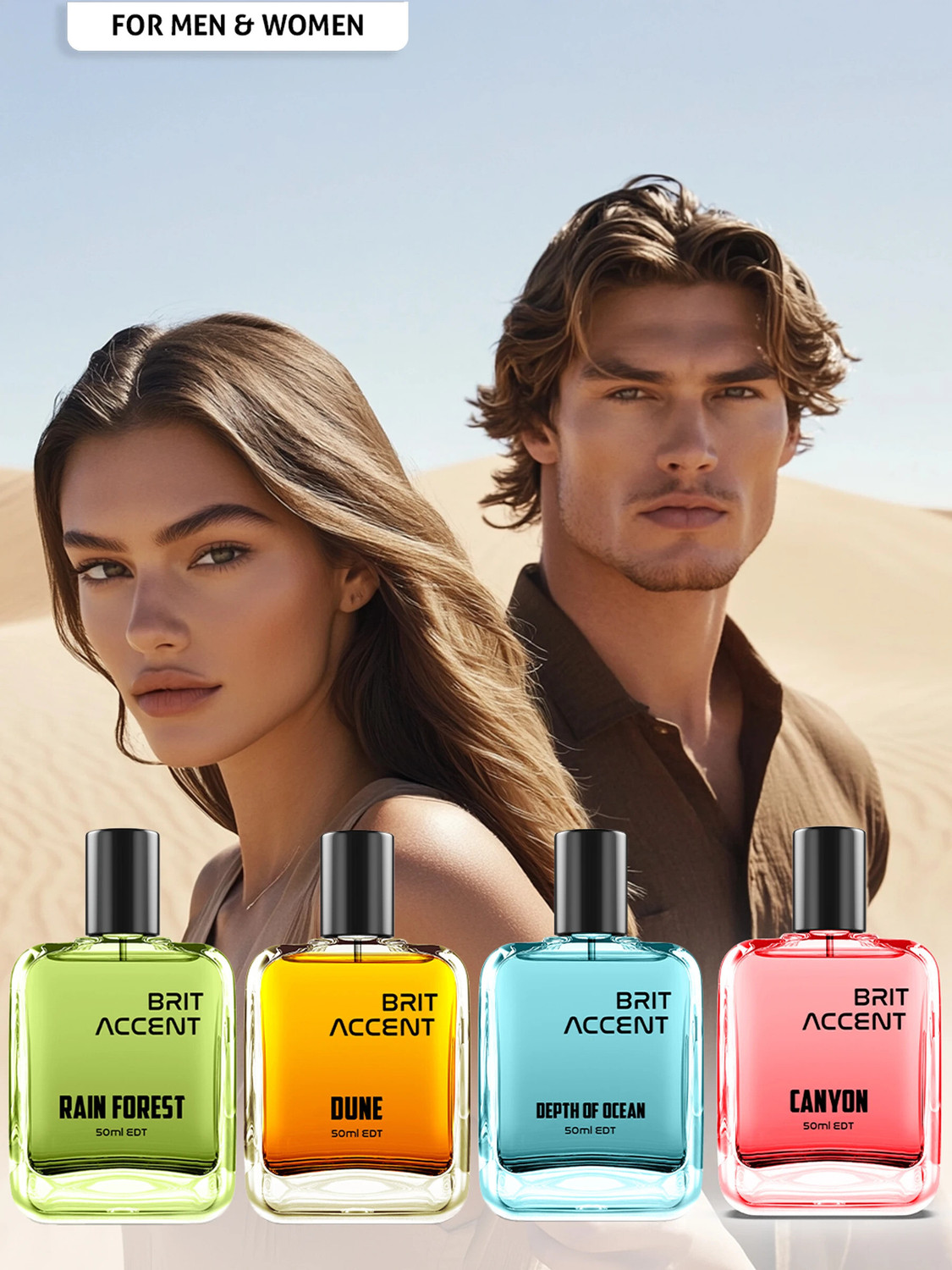 Image of BRIT ACCENT Combo Pack Of 4|Depth Of Ocean-Dune-Canyon-RainForest|Parfum|Long-Lasting| Eau de Toilette - 200 ml