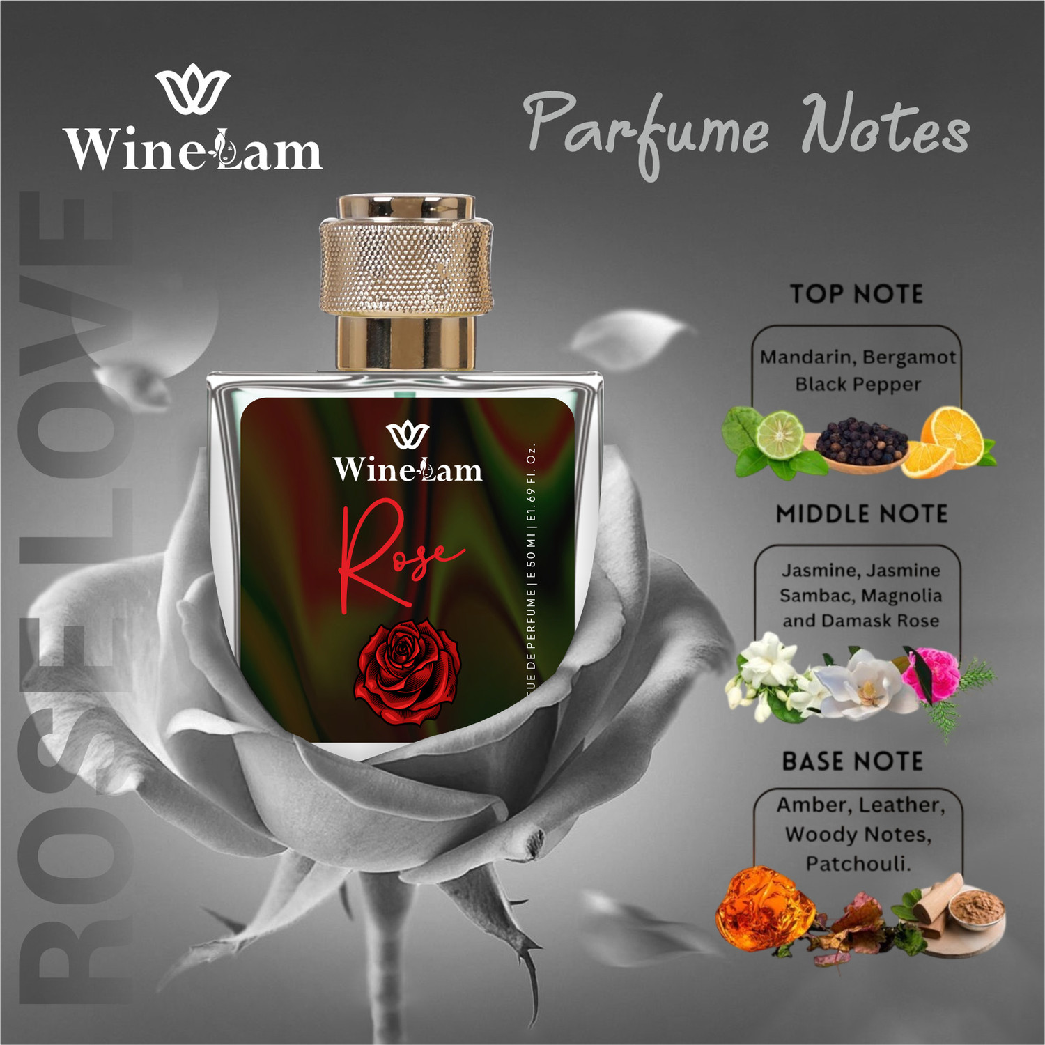 Image of winelam ROSE perfume for unisex real gulab Eau de Parfum Eau de Parfum - 50 ml
