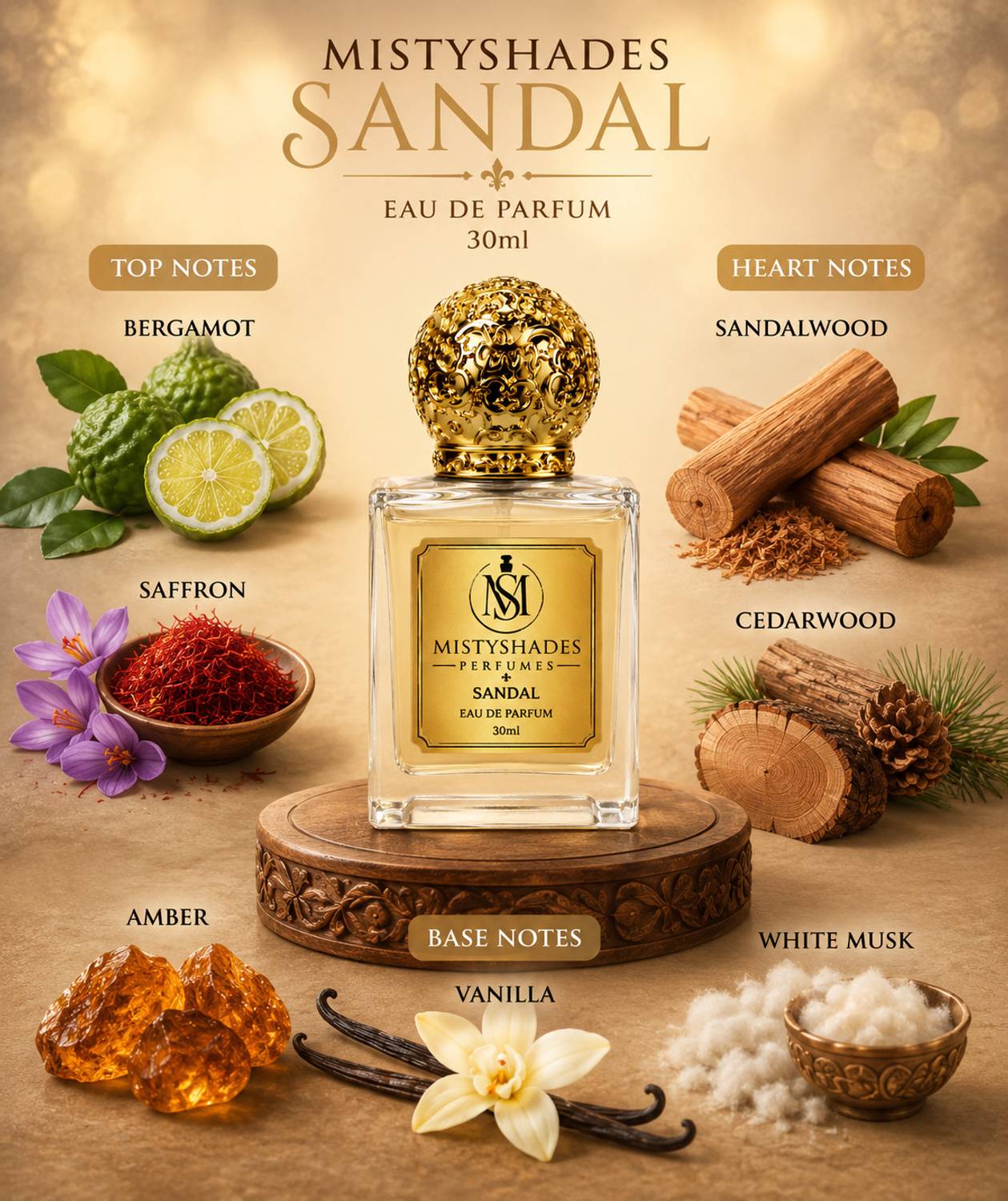 MistyShades Sandal Luxury Woody Perfume 30 ml - Image 3