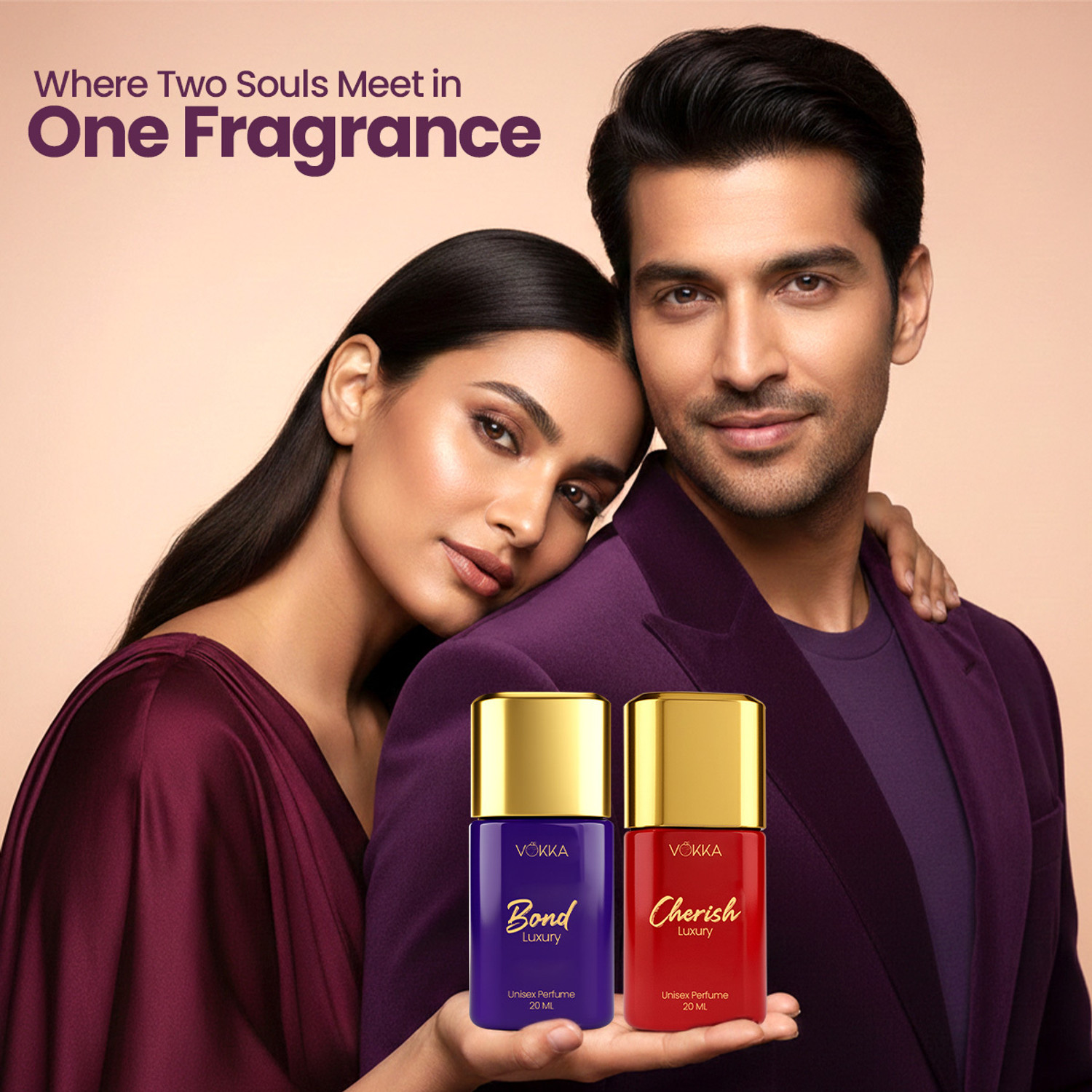 Image of VOKKA Cherish & Bond Luxury Long Lasting Unisex Perfume Combo 20ml x 2 | Eau de Parfum - 40 ml