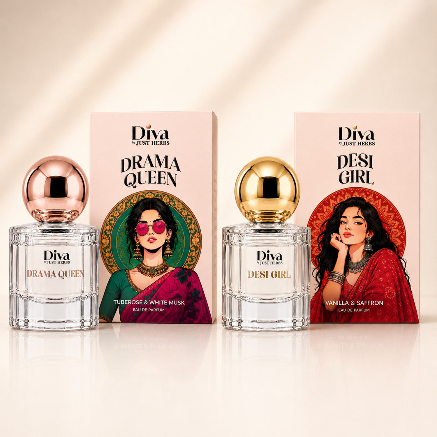 Image of Just Herbs DivaDrama Queen + Desi Girl Eau De Parfum Gift Set (2 x 50ml) Eau de Parfum - 100 ml