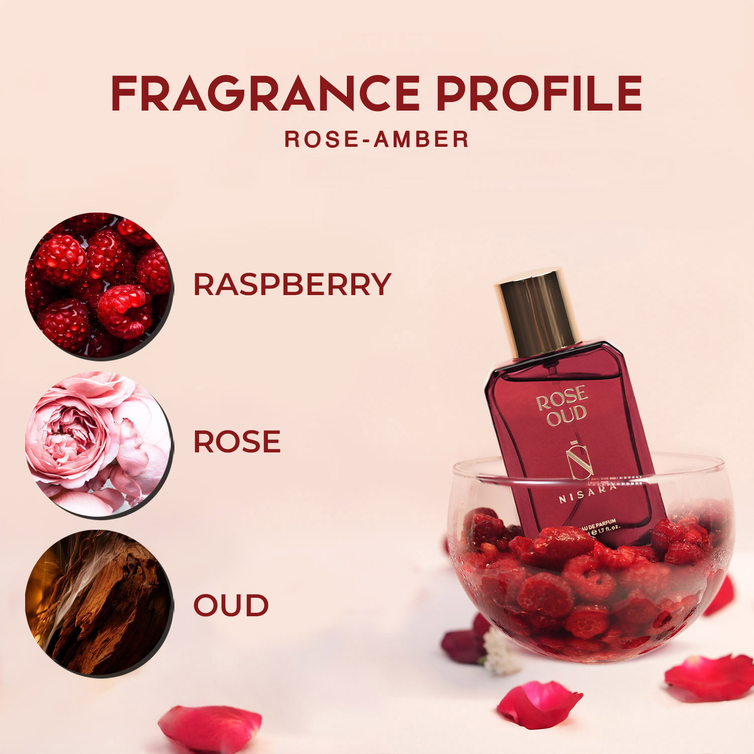 Image of Nisara Rose Oud Unisex Perfume for Men and Women - 50 ml Unisex Long Lasting Eau de Parfum - 50 ml