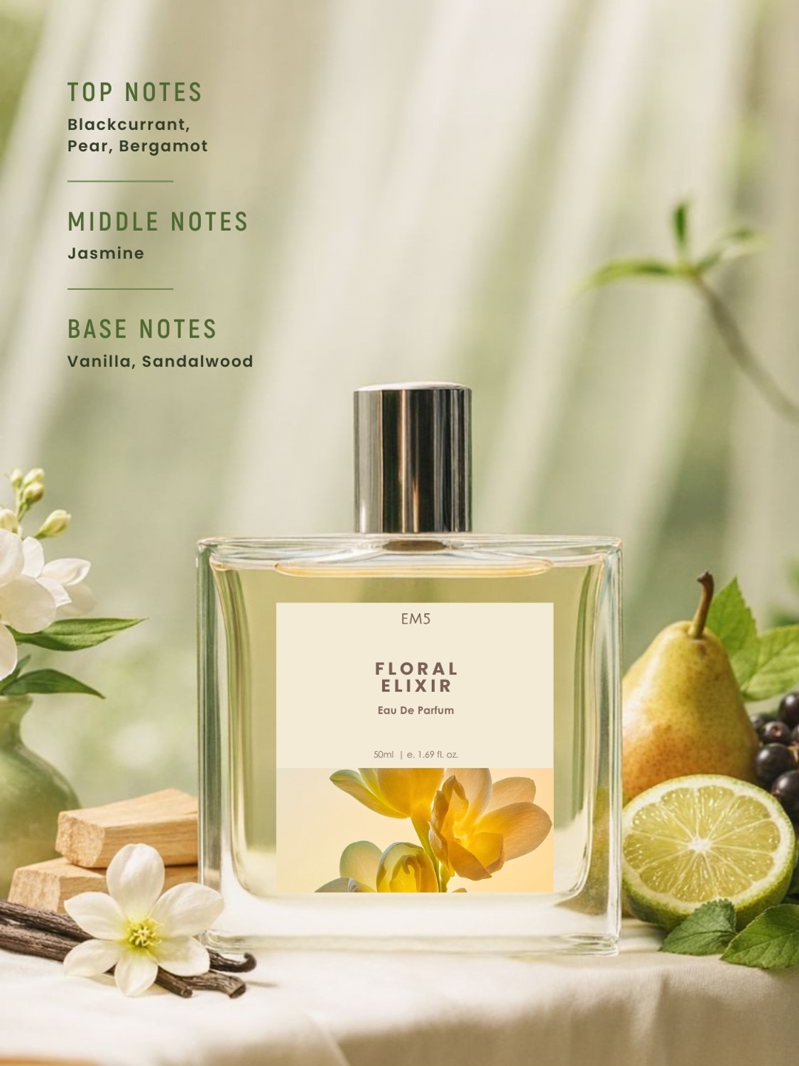 Image of Em5 Floral Elixir EDP Perfume for Women | White Floral, Powdery Fragrance | Eau de Parfum - 50 ml