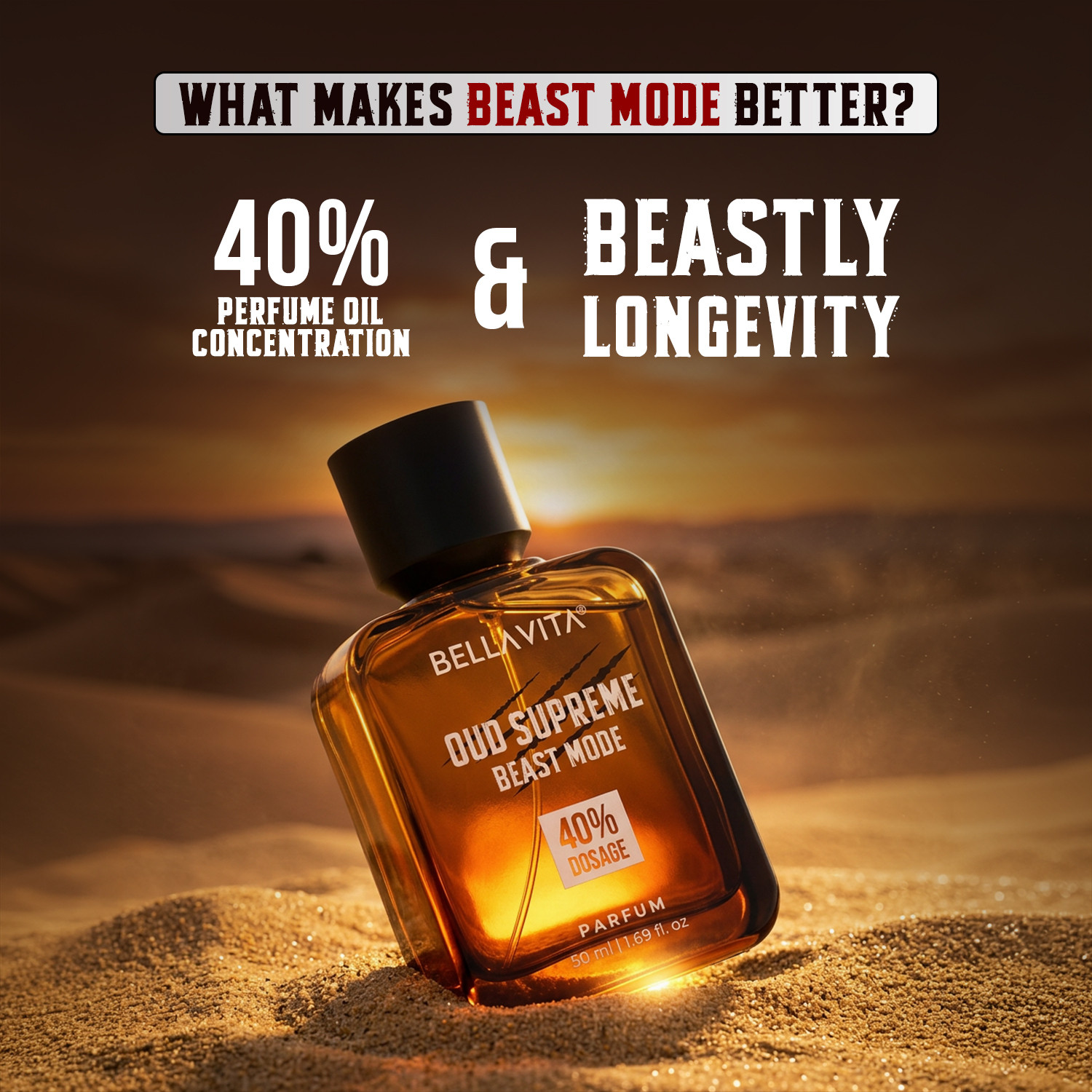 Image of BELLAVITA Oud Supreme Beast Mode Perfume for Men| Long lasting Perfume | Premium Fragrance Eau de Parfum - 50 ml