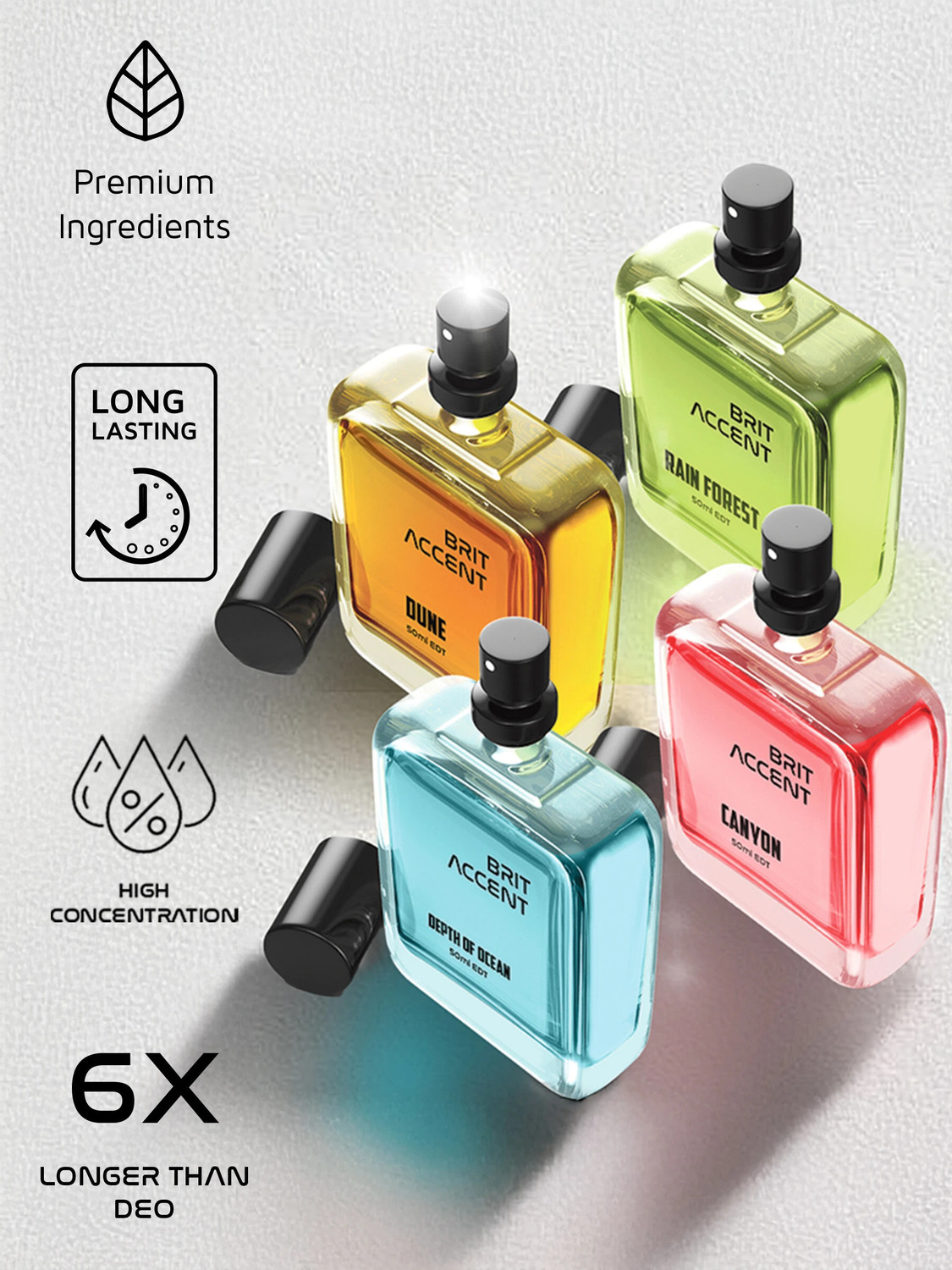 Image of BRIT ACCENT Combo Pack Of 4|Depth Of Ocean-Dune-Canyon-RainForest|Parfum|Long-Lasting| Eau de Toilette - 200 ml