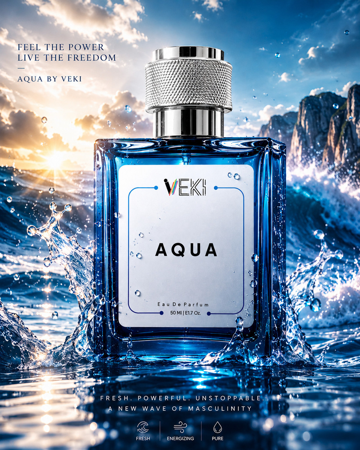 Image of Veki Aqua Perfume, Aromatic Fresh Spicy Accords Strong and Long Lasting Fragrance Eau de Parfum - 50 ml