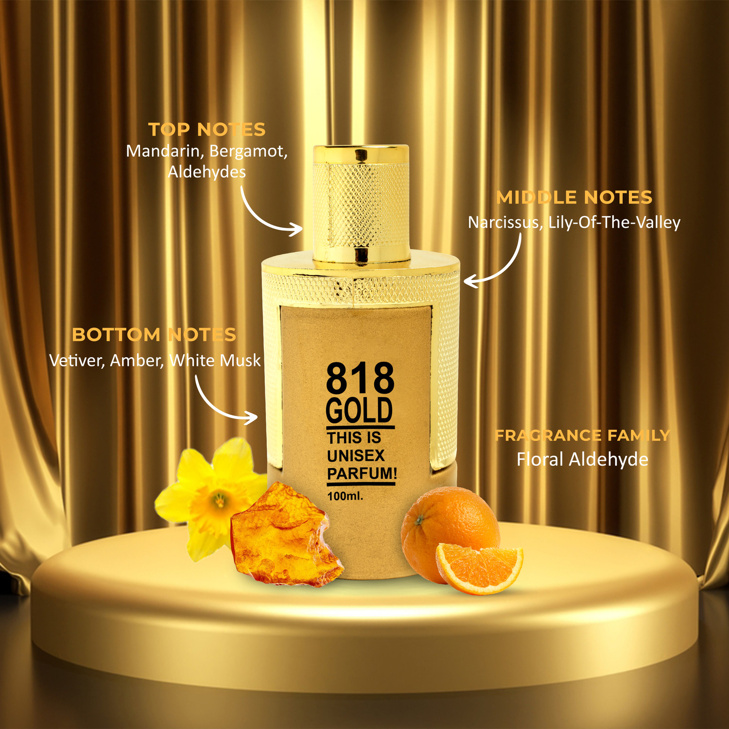 Image of HP 818 Gold Luxurious FloralAmber scent Longlasting forSpecial Occasions Perfume - 100 ml