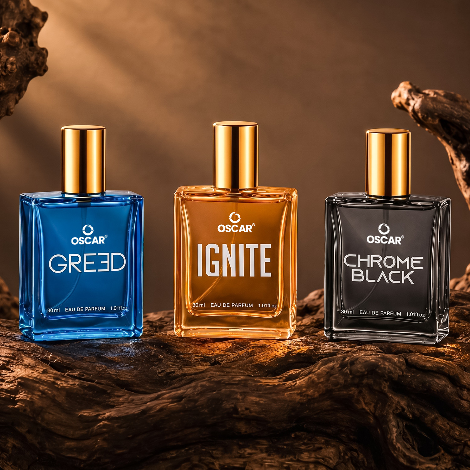 Image of OSCAR Chrome Black, Ignite, Greed Premium Perfume Combo, Strong, Long Lasting (30mlx3) Eau de Parfum - 90 ml