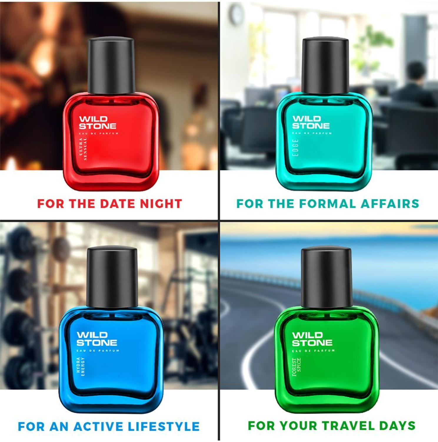 Image of Wild Stone Edge, Forest Spice, Hydra Energy & Ultra Sensual Perfume( 30 ml each) Eau de Parfum - 120 ml