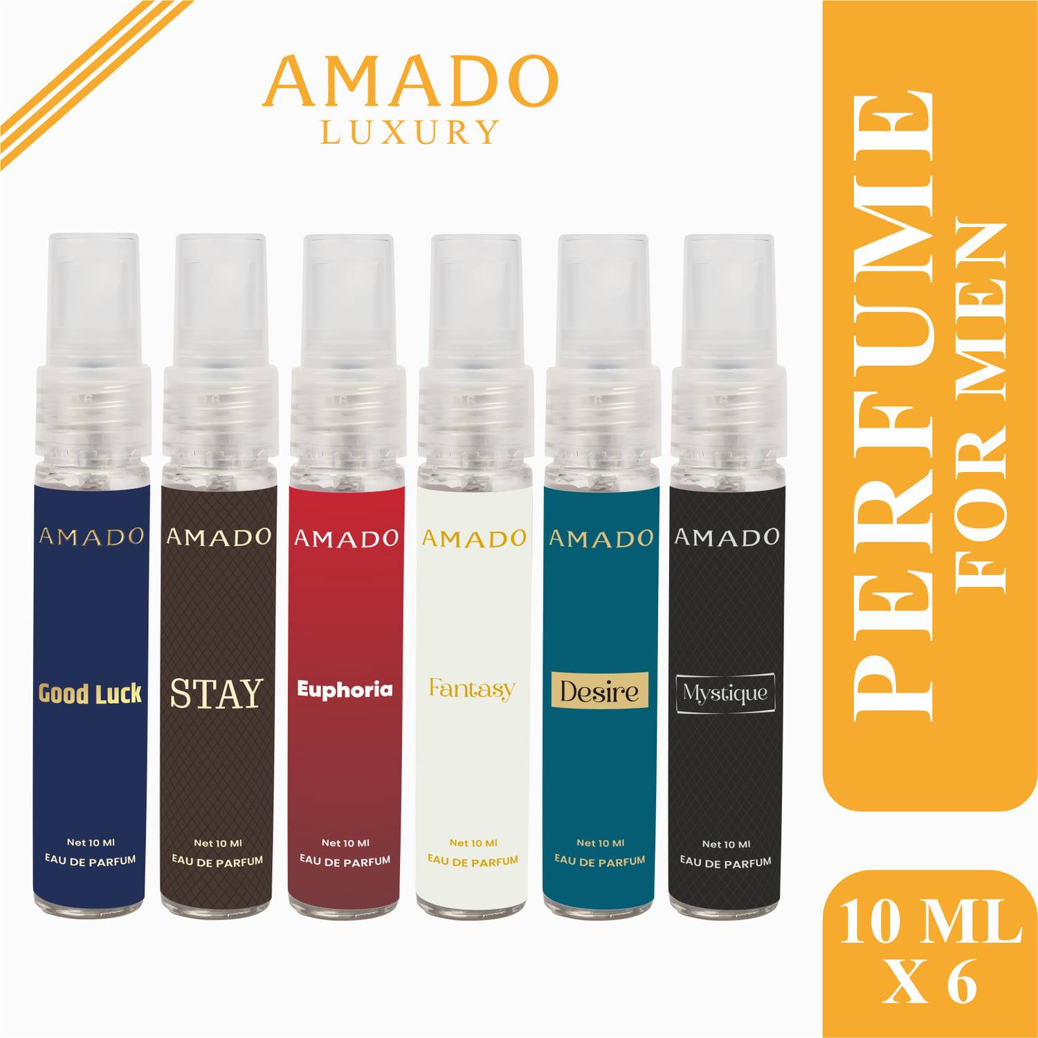Amado Long-Lasting Perfume Set - 6 x 10ml | Refreshing Unisex Scents Eau de Parfum  -  60 ml