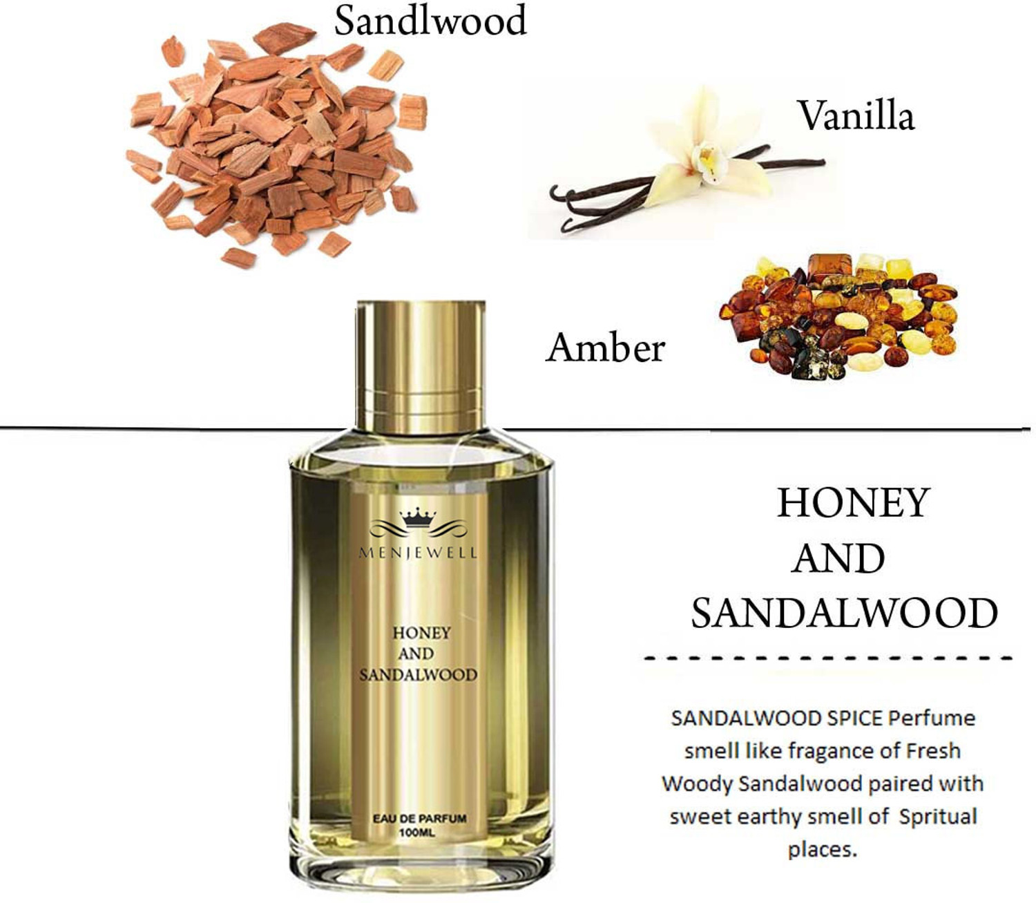 Image of Menjewell HONEY AND SANDALWOOD Perfume For Men | Gift For Men | Eau de Parfum - 100 ml