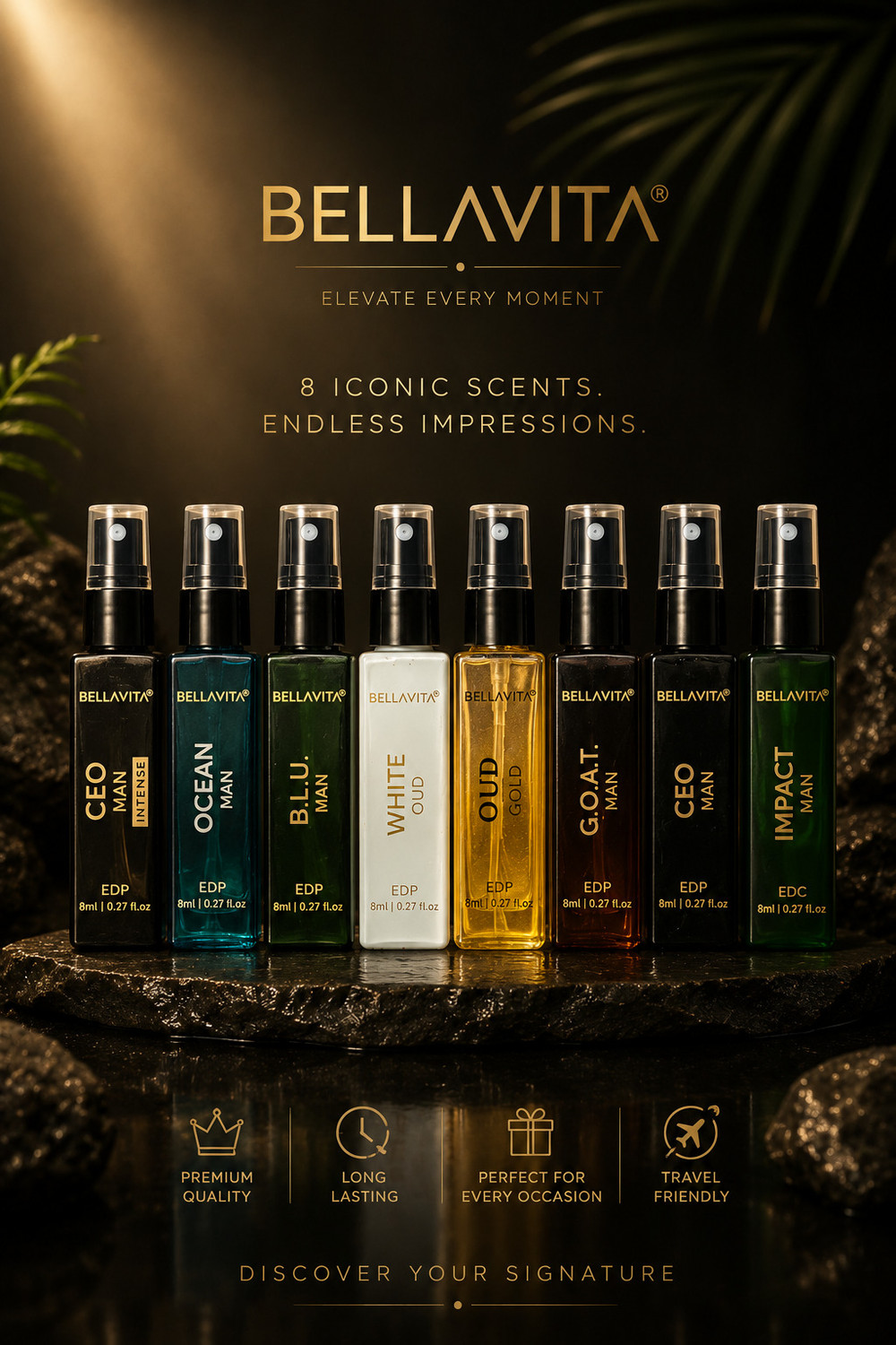 Image of Bellavita Luxury Trial Pack Men Mini Perfume Gift Set 8x8ml Eau de Parfum - 64 ml