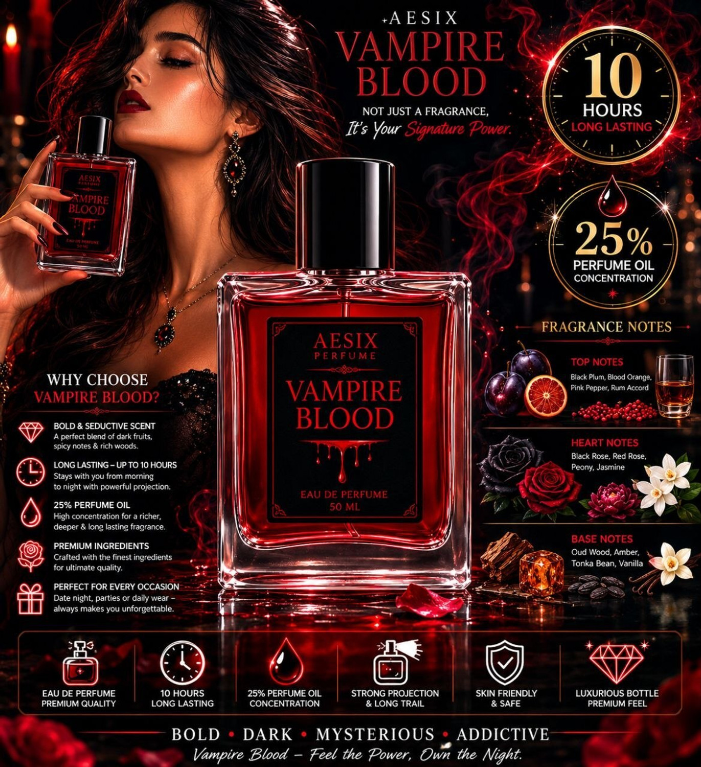 Image of AESIX Vampire Blood Night Edition Perfume | Seductive Dark Berry Fragrance Eau de Parfum - 50 ml