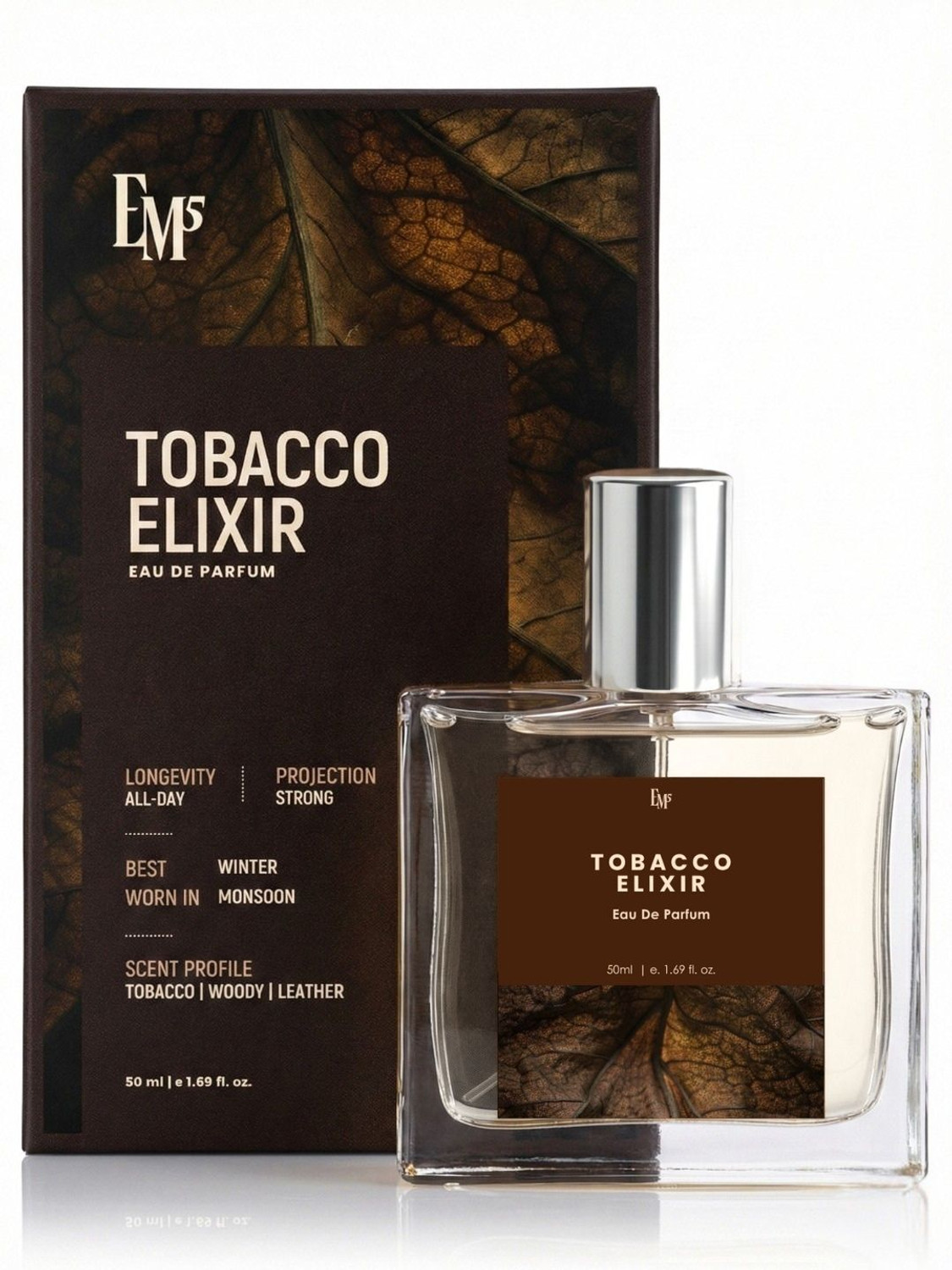 Em5 Tobacco Elixir EDP Perfume for Men | Tobacco, Woody, Leather Fragrance | Eau de Parfum  -  50 ml