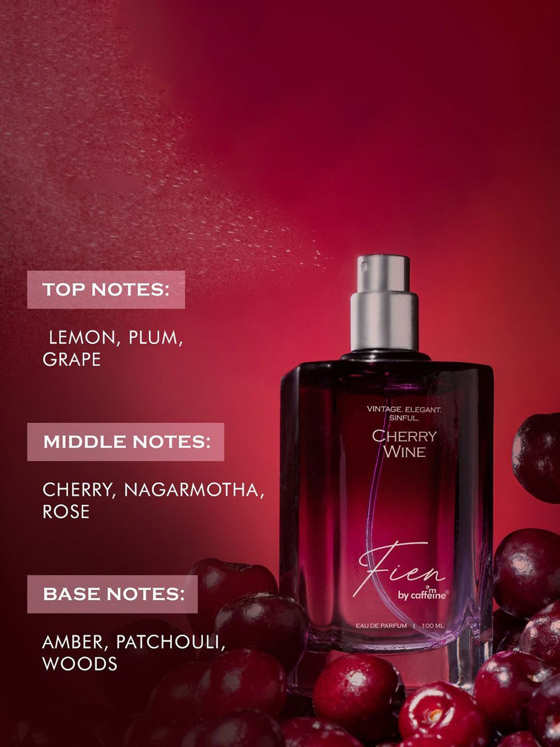 Image of Fien by mCaffeine Cherry Wine Perfume for Women | Citrus-Sweet EDP | 12 Hrs Long Lasting Scent Eau de Parfum - 100 ml