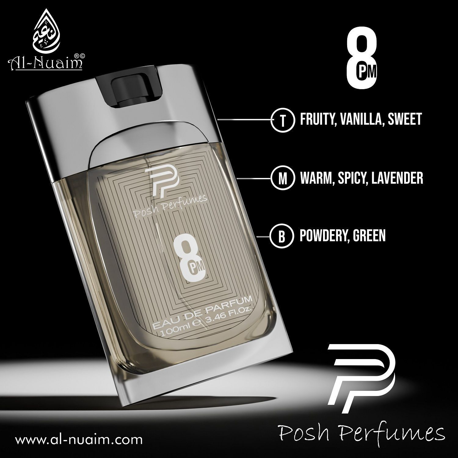 Image of Al-Nuaim 8pm Posh Perfume | Long Lasting Fragrance Eau de Parfum - 100 ml