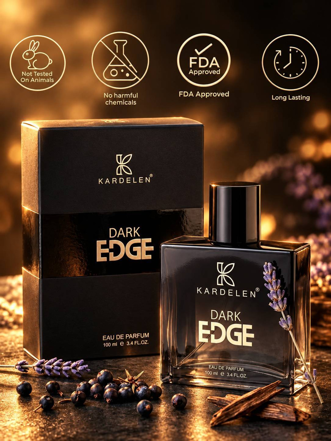 Image of KARDELEN DARK EDGE Long-Lasting Luxury EDP Perfume for Daily, Office, Club & Date Nights Eau de Parfum - 100 ml (For Men)