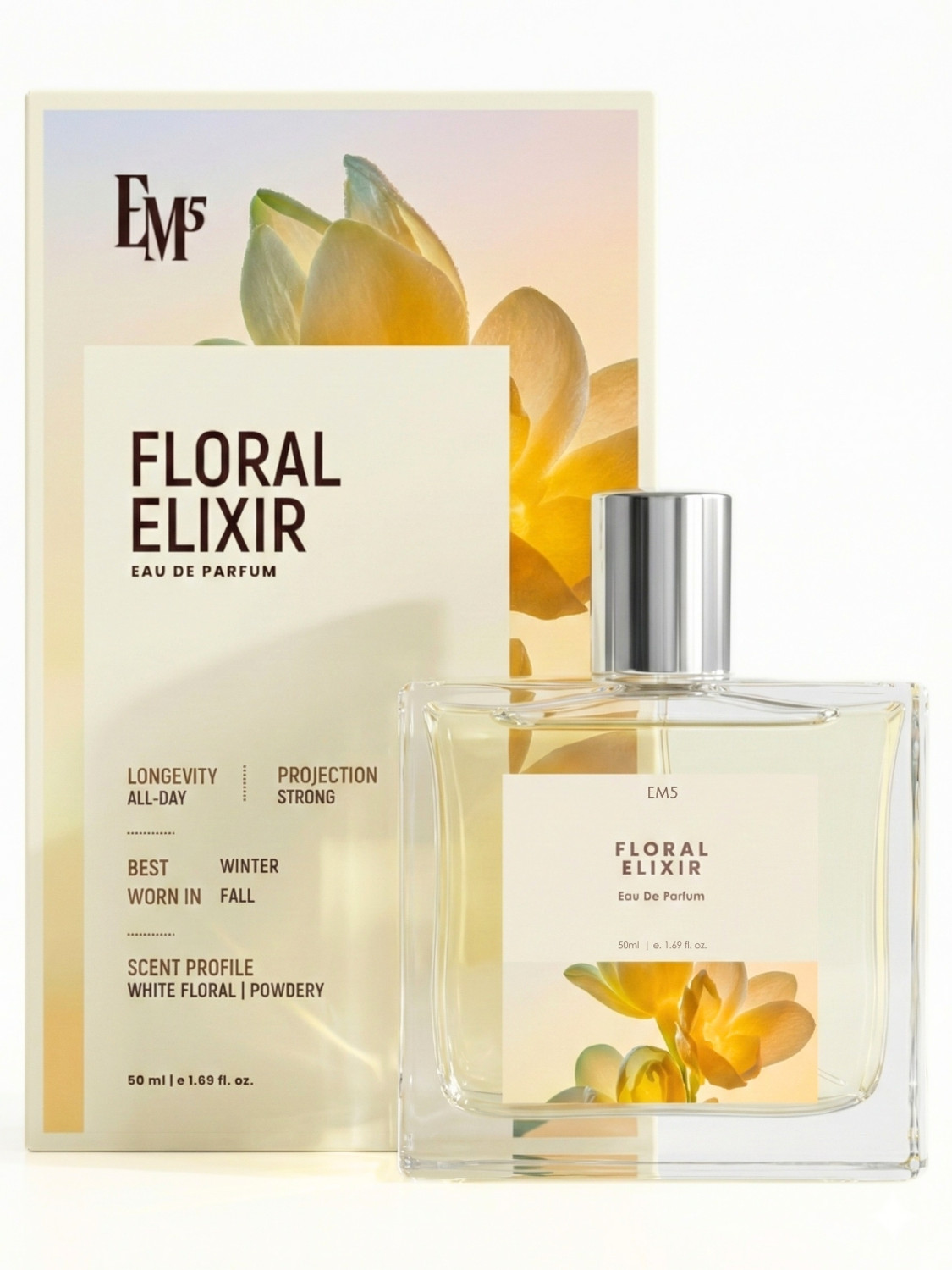 Image of Em5 Floral Elixir EDP Perfume for Women | White Floral, Powdery Fragrance | Eau de Parfum - 50 ml