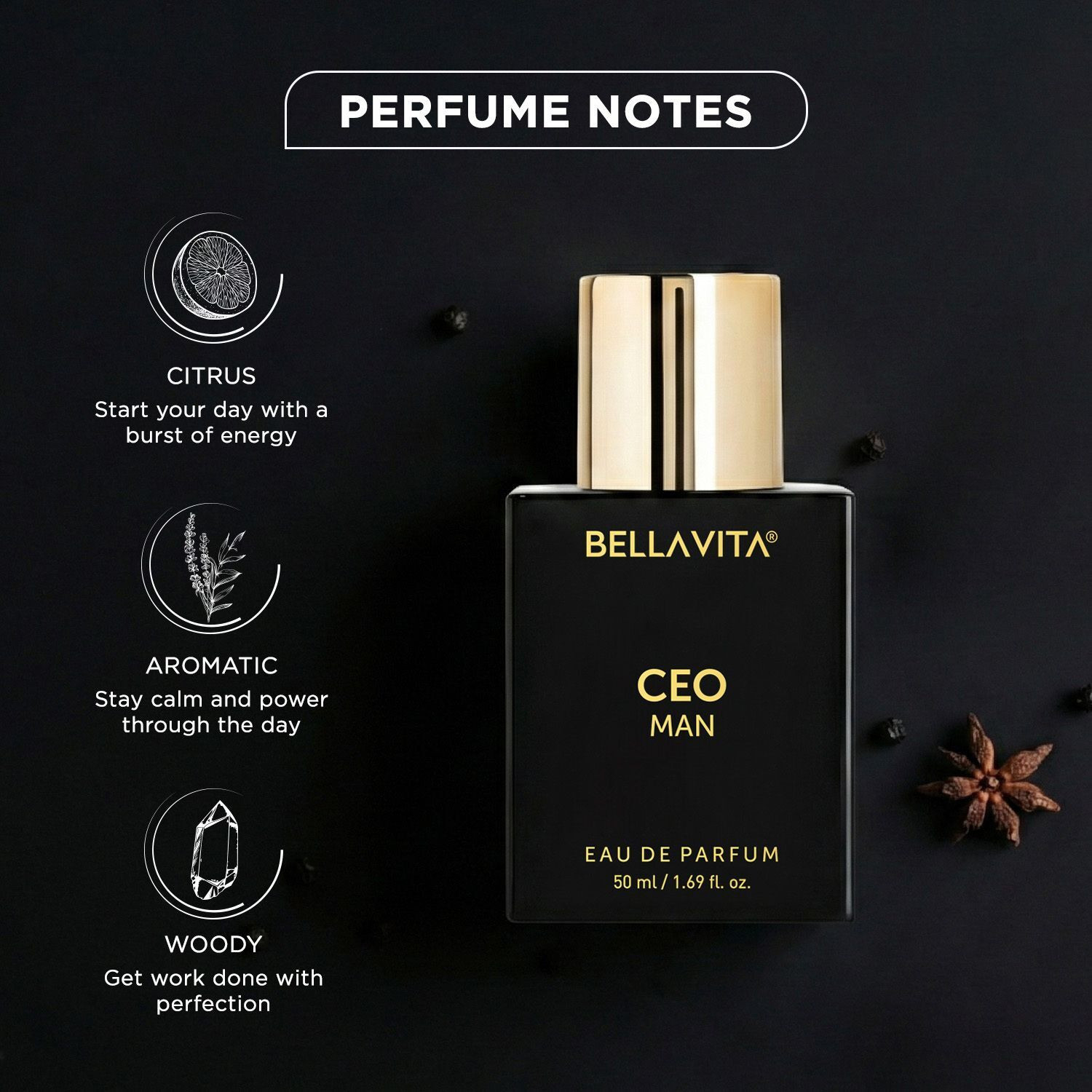 Image of BELLAVITA CEO MAN Eau De Perfume ,Long Lasting Notes of Tonka,Agarwood & Ambergris Eau de Parfum - 50 ml