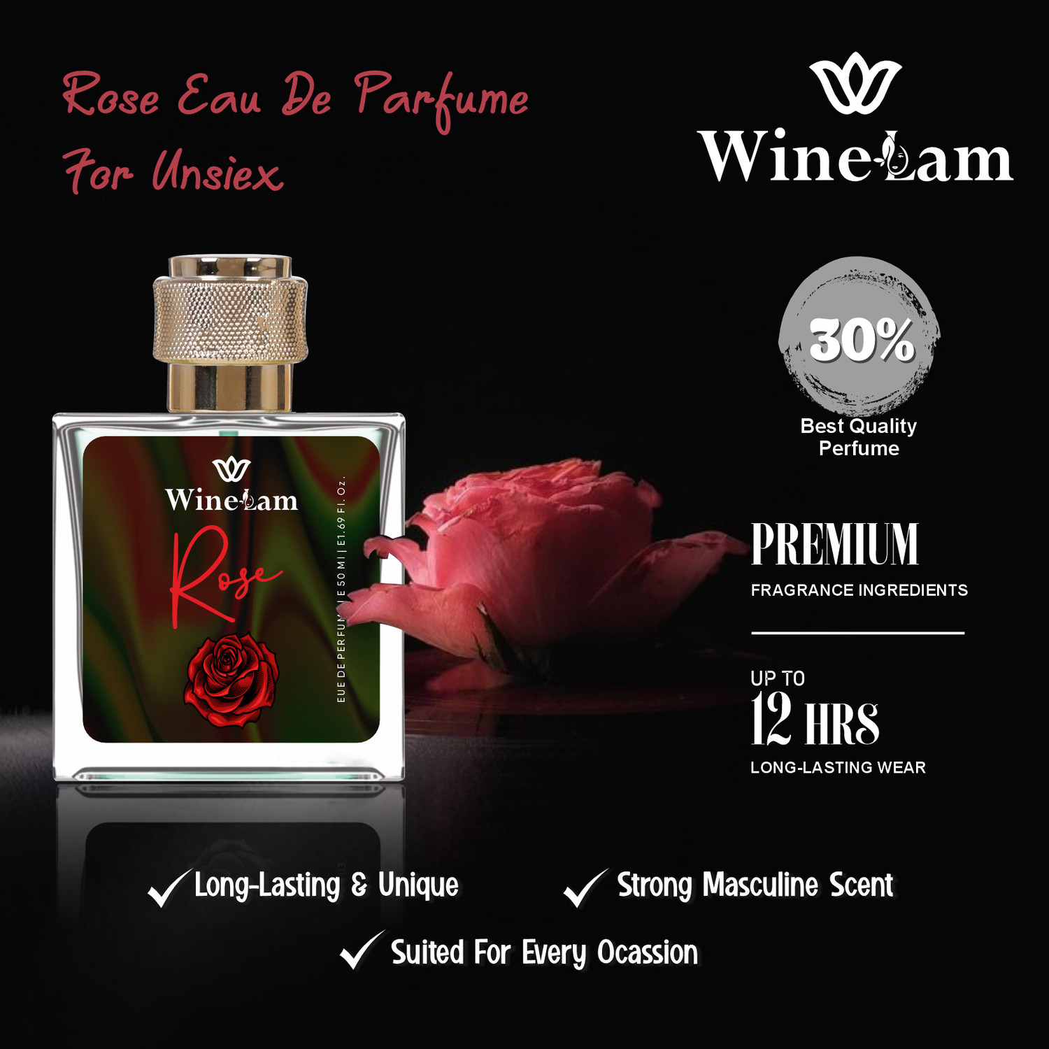 Image of winelam ROSE perfume for unisex real gulab Eau de Parfum Eau de Parfum - 50 ml