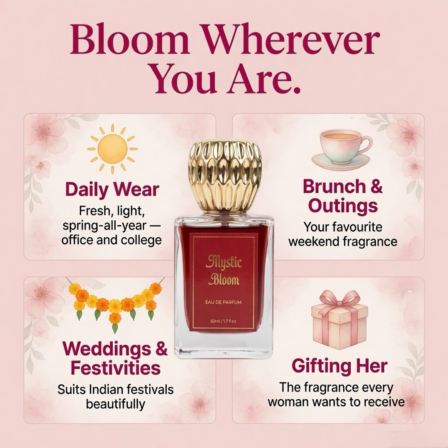 Image of Dubai Tales Mystic Bloom Eau de Parfum | Long Lasting Perfume with Peony, Rose & Sandalwood Eau de Parfum - 50 ml