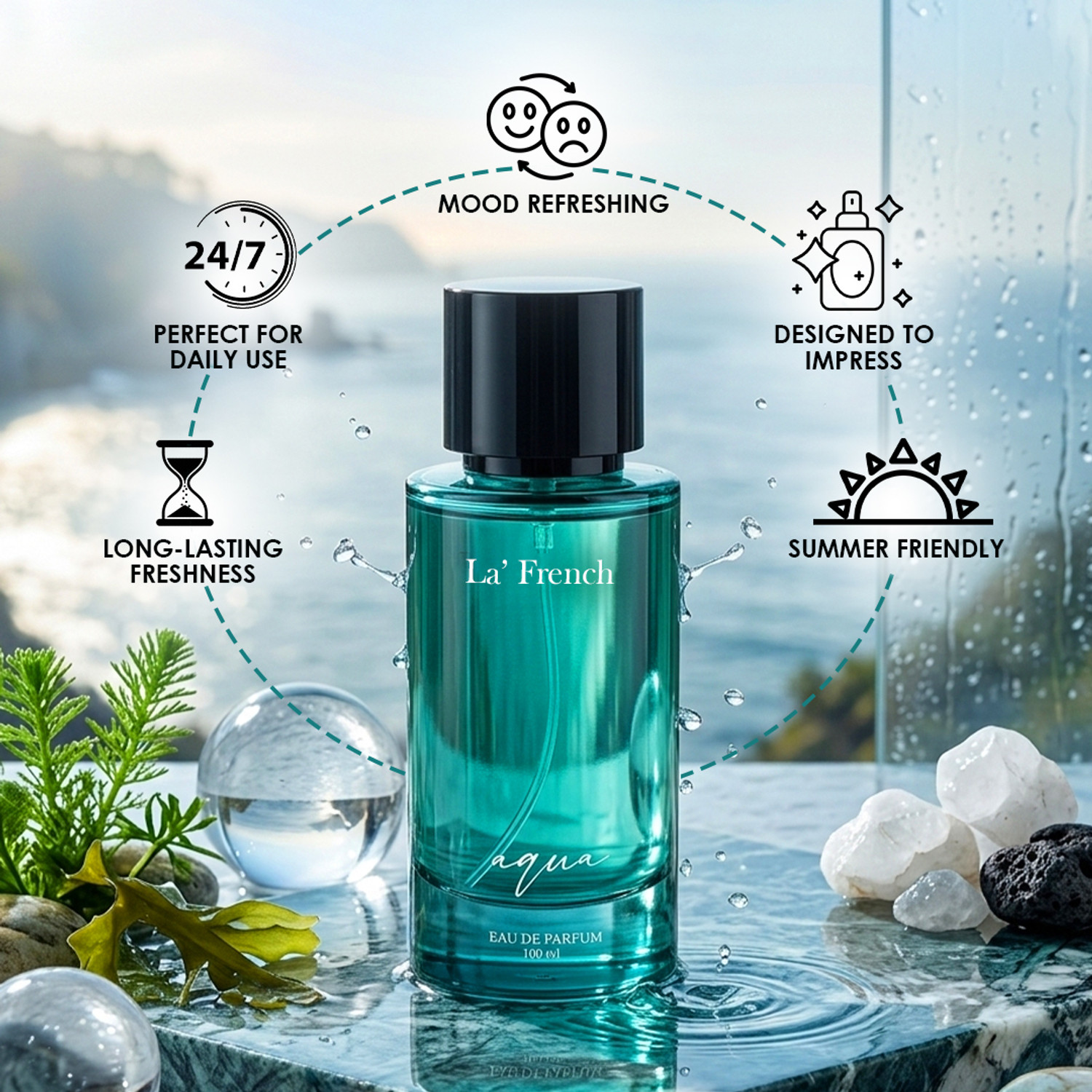Image of La French Aqua Unisex Perfume - 100ml | Long-Lasting Perfume | Ideal for All Occasions Eau de Parfum - 100 ml