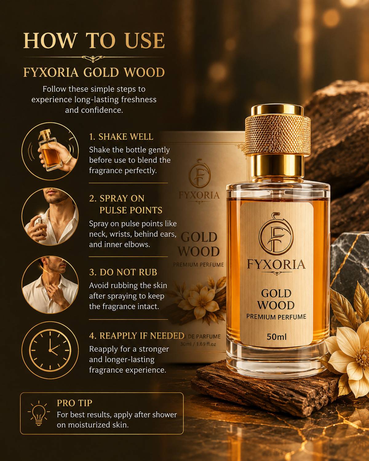 FYXORIA Gold Wood Mist Perfume Spray 50ml - Image 2