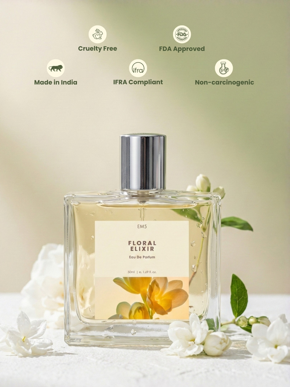 Image of Em5 Floral Elixir EDP Perfume for Women | White Floral, Powdery Fragrance | Eau de Parfum - 50 ml
