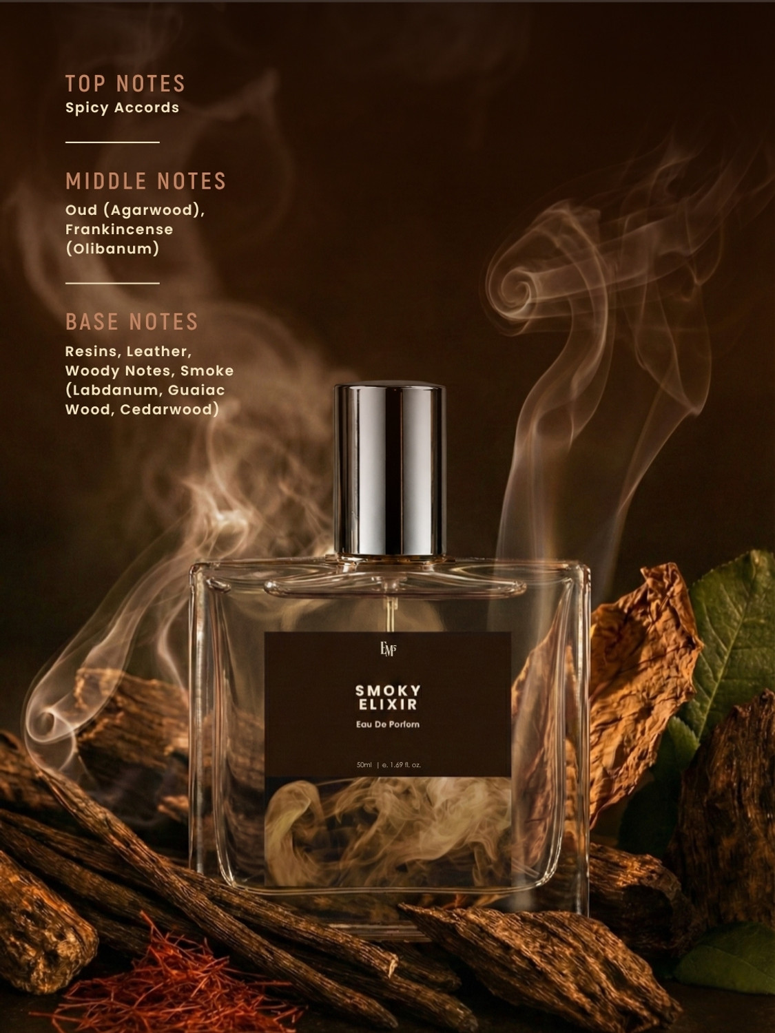 Image of Em5 Smoky Elixir EDP Perfume for Men | Incense, Smoky, Woody, Leather Fragrance | Eau de Parfum - 50 ml